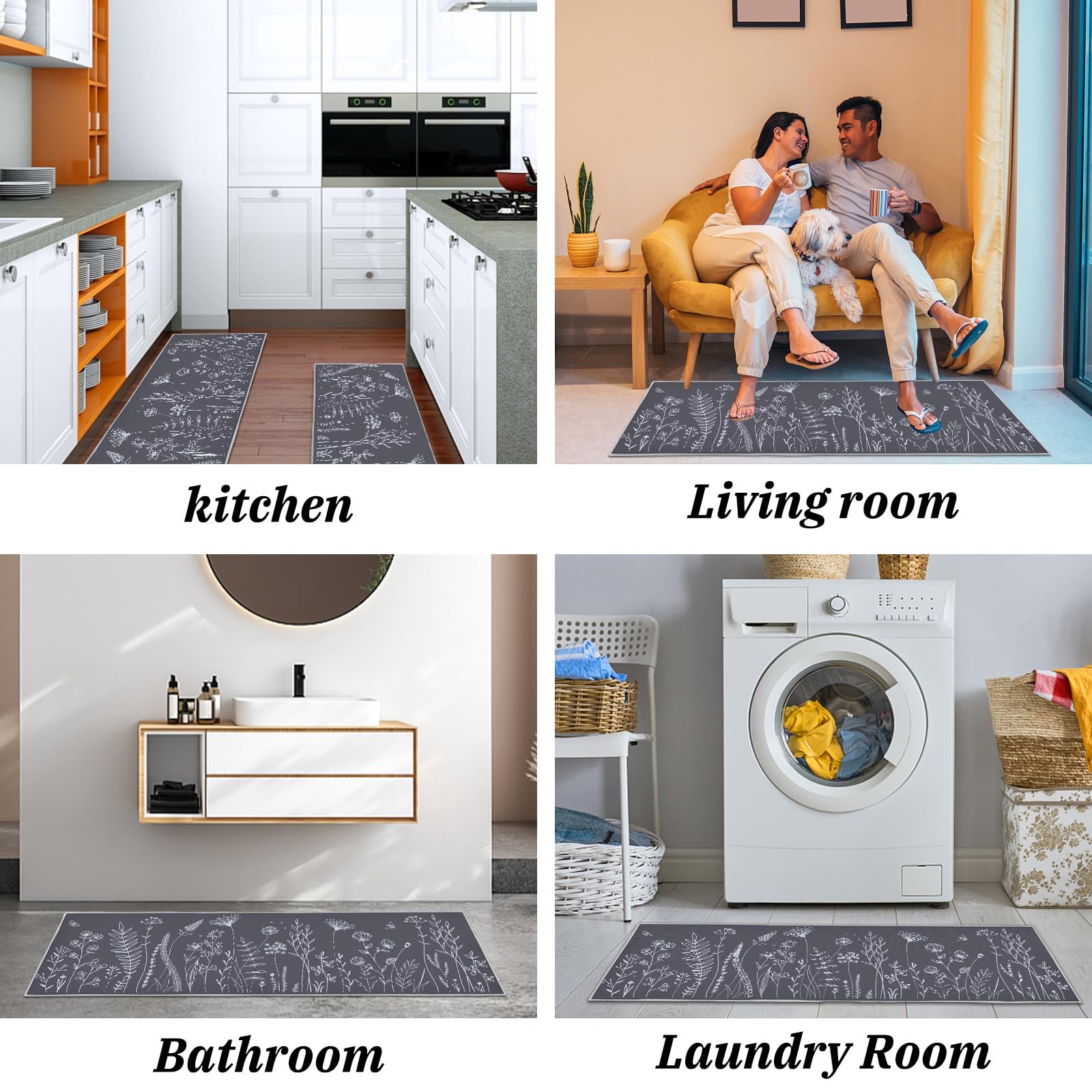 Tapis de Cuisine Lavable en Machine Antidérapant Lot de 2 40x120cm+40x60cm