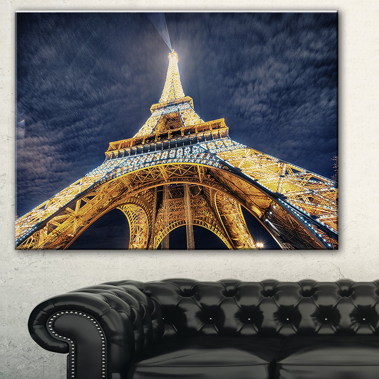 Designart PT8304-32-16 Lit-up Eiffel Tower View Cityscape Photo Canvas Print, 32x16, Blue