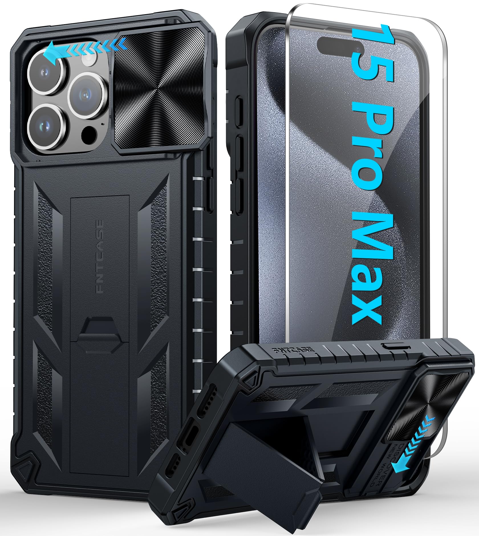 Custodia Per IPhone 15 Pro Max FNTCASE - Grado Militare, Antiurto, Con Protezione Schermo Integrata E Cavalletto - copertina