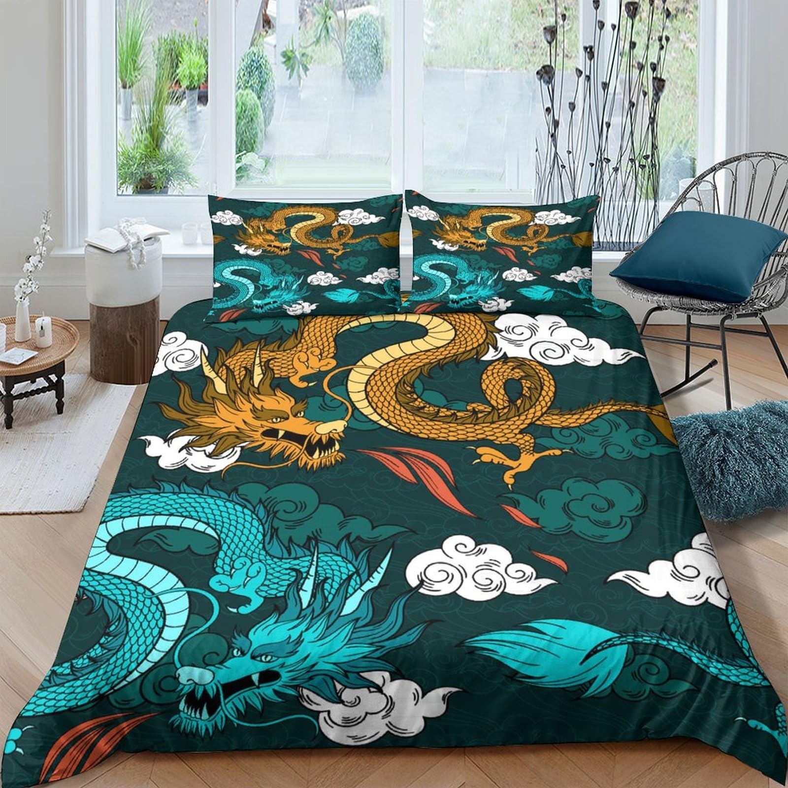 3D Printed Dragon Quilt Cover, Microfiber Duvet Cover Hidden Zipper for