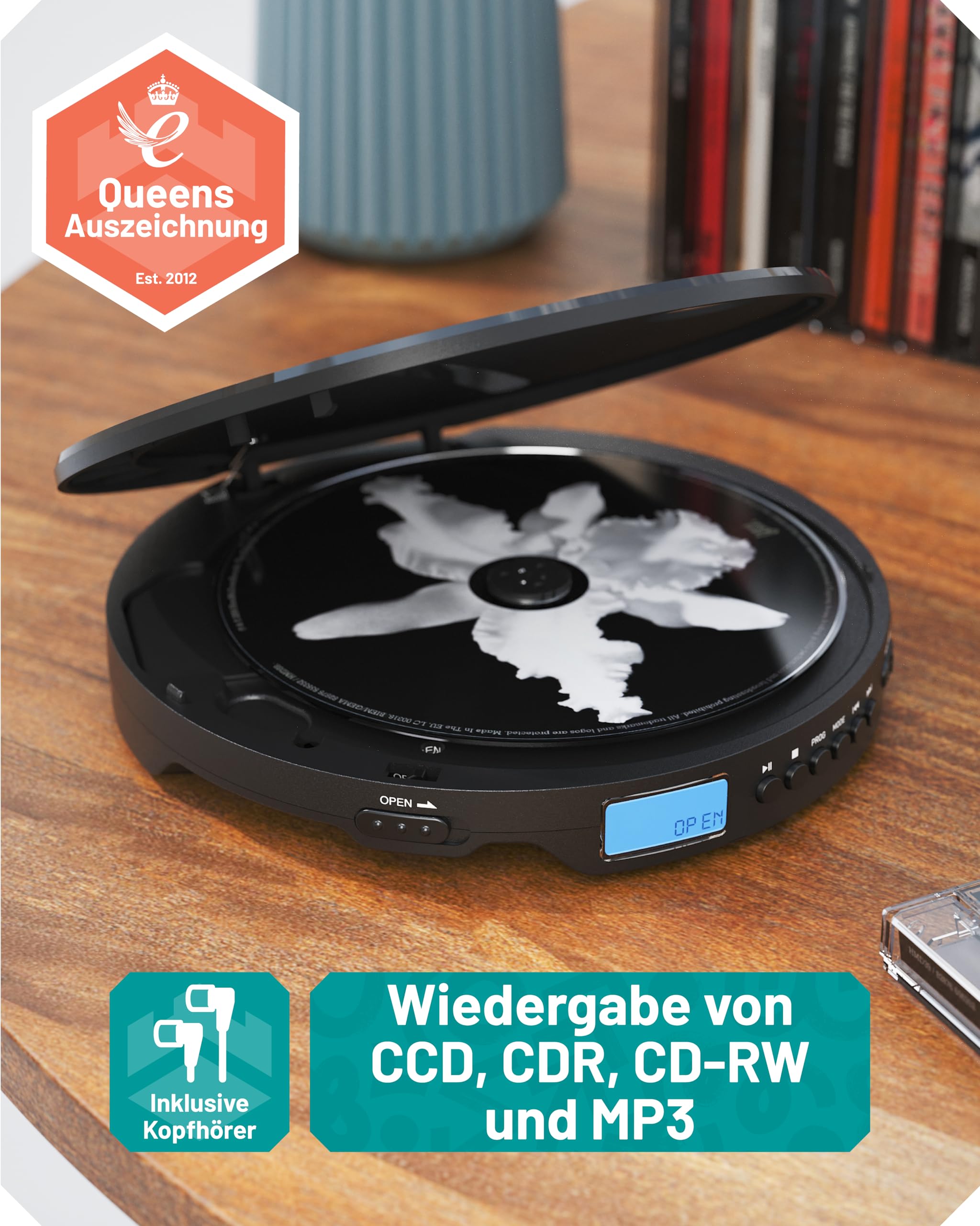 CD Player Tragbar | Discman Kopfhörern | 7 Stunden Akkulaufzeit Tragbarer | Bass Boost CD Spieler Tragbar | Anti-Skip Tragbare | AUX Auto Kompatible | OAKCASTLE CD10