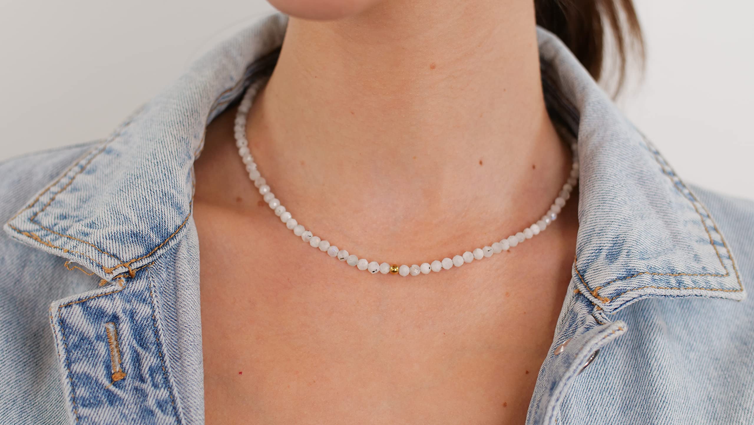 BERGERLIN Naturstein Perlen Halskette - Naturstein geprüft in Deutschland, Kette mit Verschluss und 925 Sterling Silberperle oder vergoldeter Perle, mit Echtheitszertifikat, für Damen und Herren