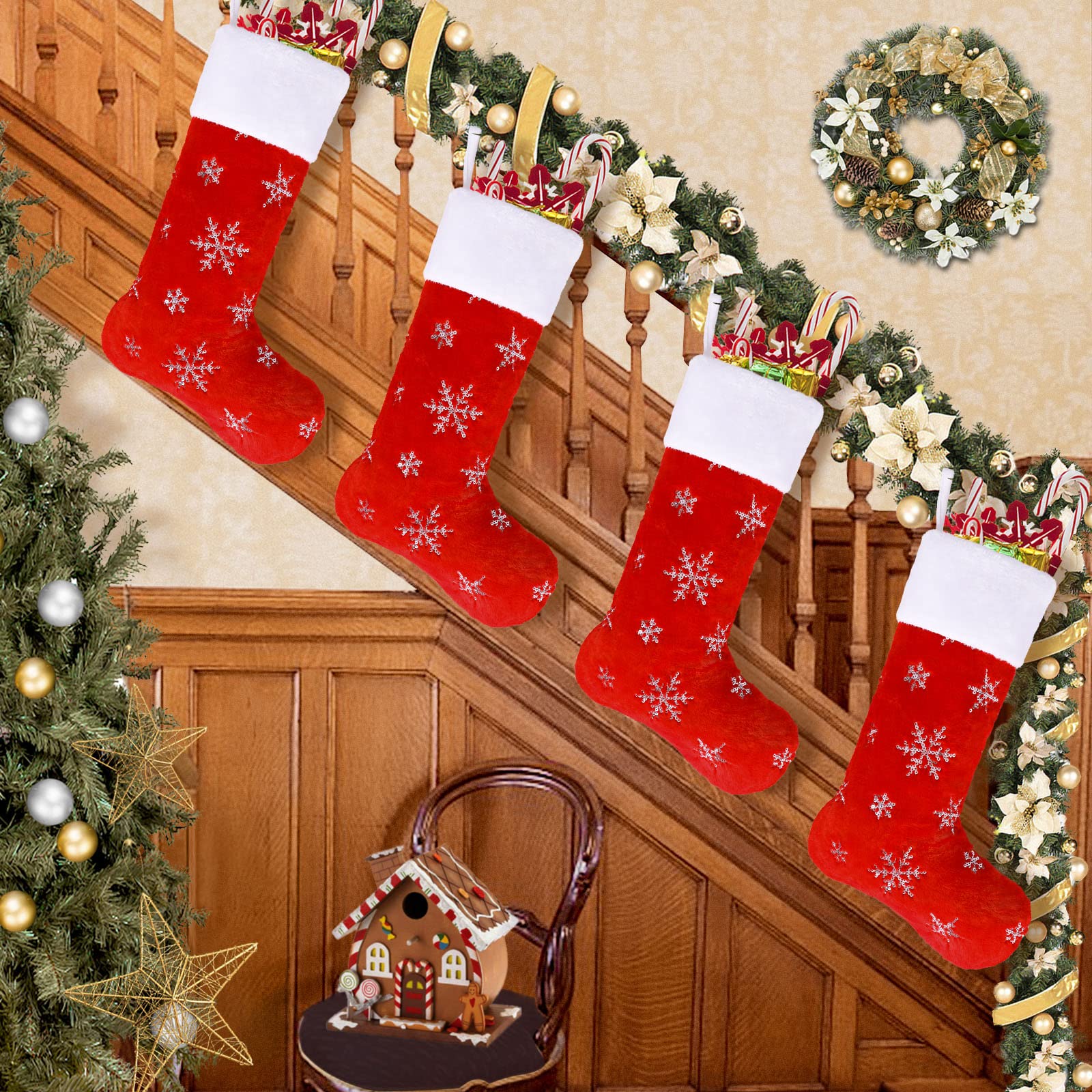 Weihnachtsstrümpfe Personalisiert Namen 6 Stück Groß Rot Plüsch Weihnachtsstrumpf Bestickt Personalisiert Red Custom Christmas Stockings für Weihnachten Familie Kamin Dekorationen