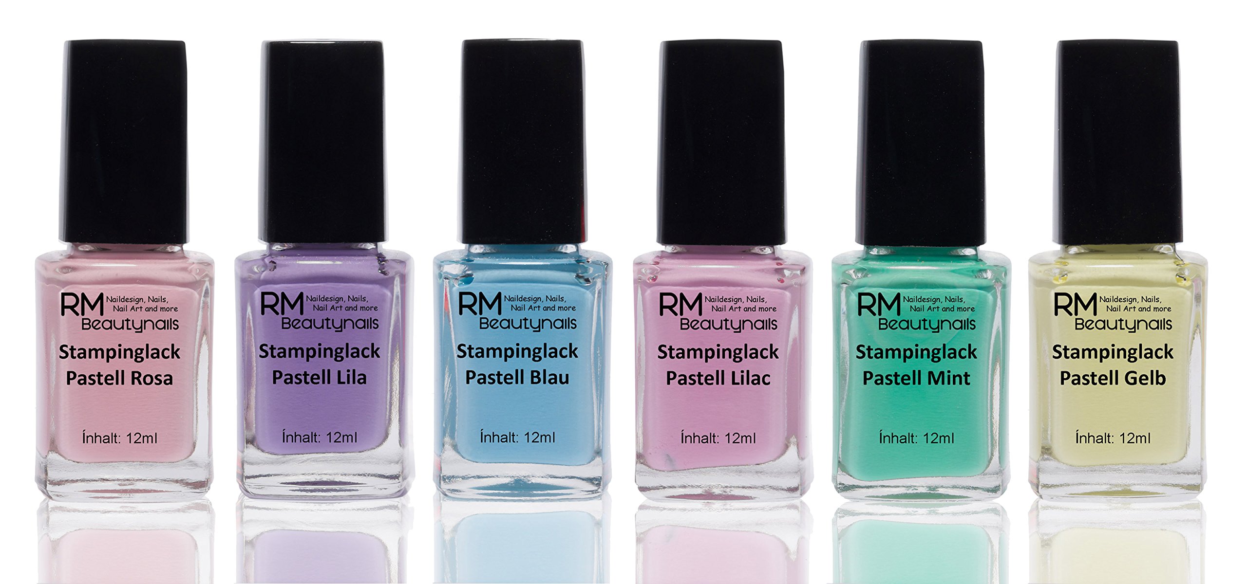 Stampinglack Pastell Set 6x12ml Rosa Lila Blau Lilac Mint Gelb Stamping Lack Nagellack Nail Polish RM Beautynails