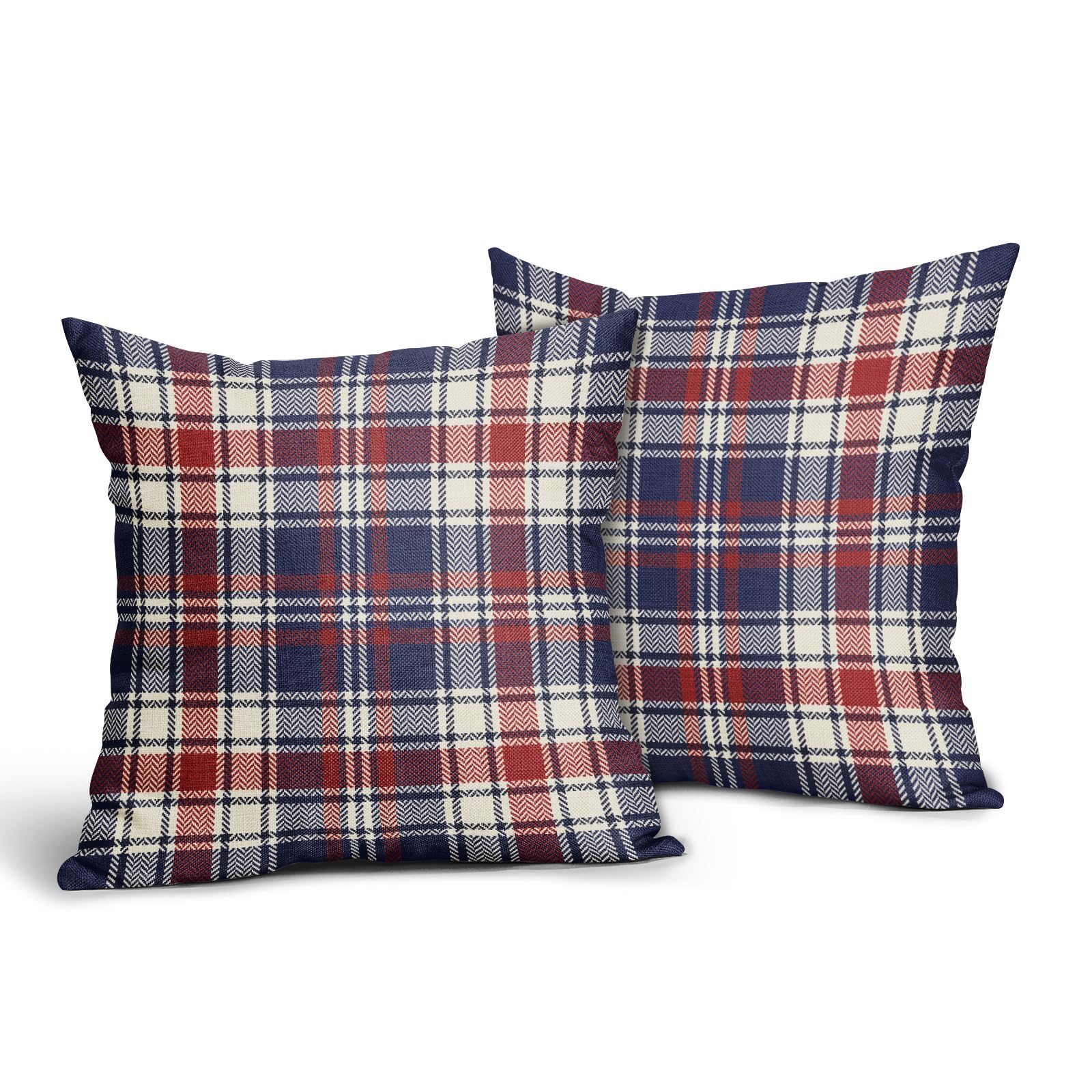 4th of July Patriotic Blue Red Plaid Pillow Covers 18x18 Set of 2 Fourth July Independence Print Decorative Outdoor Pillowcases Memorial Day Holiday Farmhouse Throw Cushion Case Couch Sofa Bed Decor 1