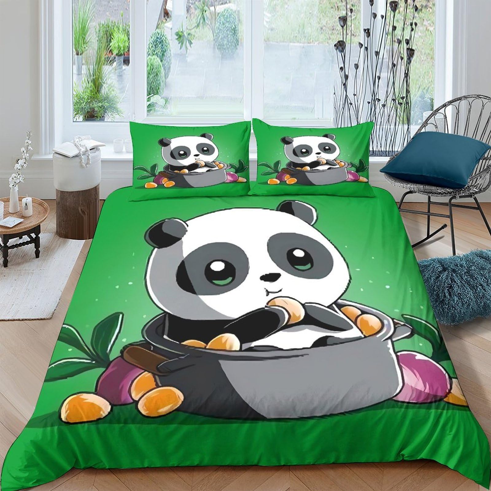 Ctjqhvkz Style-10 3D Printed Cute Panda Fitted Sheet Microfiber Green Cartoon Bamboo Bed Cover For Bedroom Dorm Mattress Protection Decor Single（135X200cm）