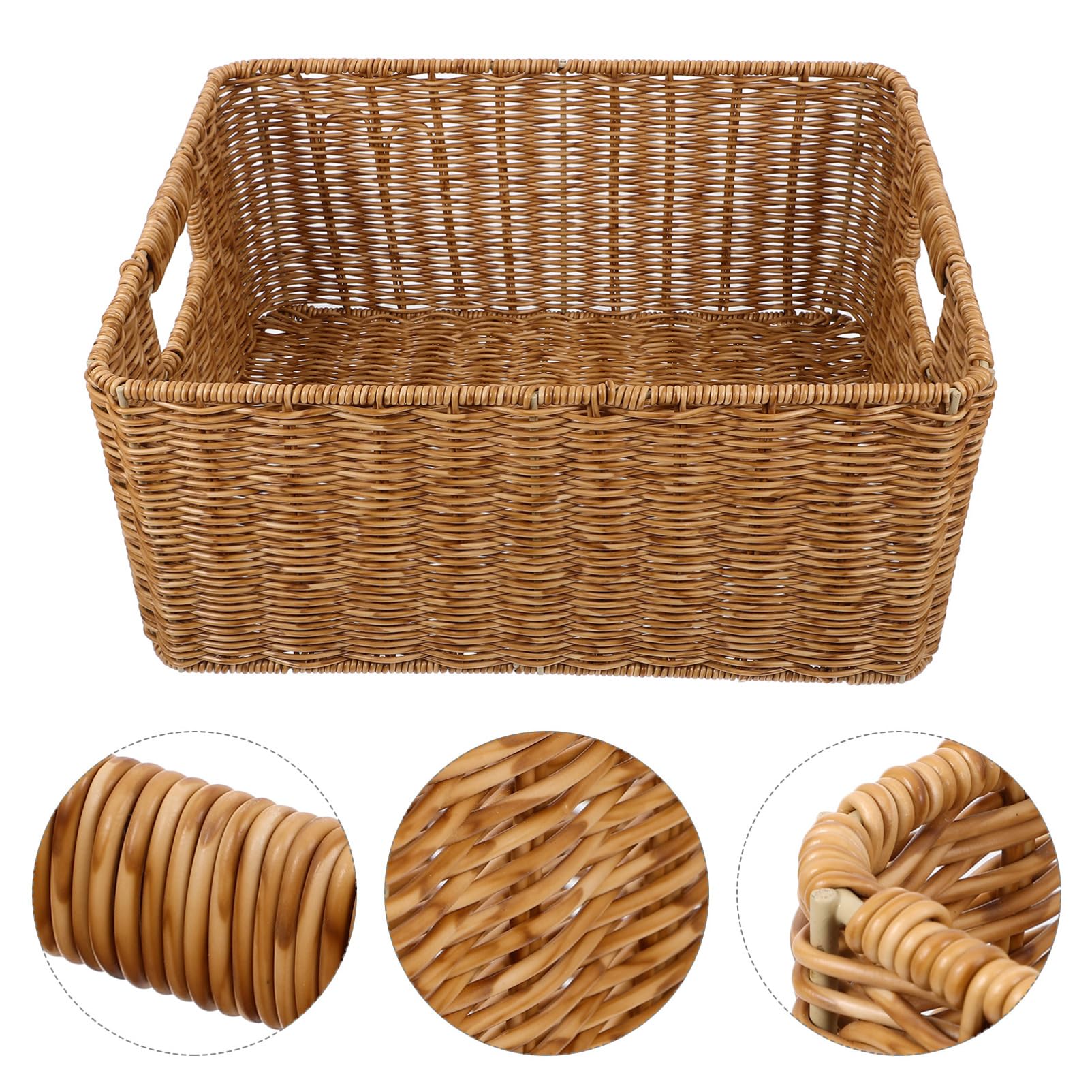 Alipis Large Capacity Storage Basket 34x26x16cm Imitation Rattan Desktop Woven Basket for Books Toys and Home Organization