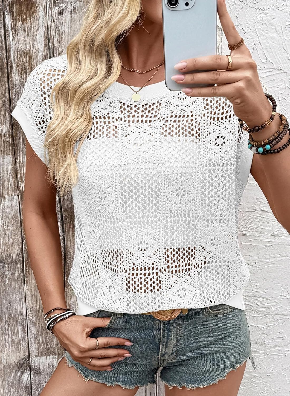 Dokotoo Womens Summer Crochet Tops Cap Sleeve Hollow Out Resort Wear Sweaters Lightweight Beach Vacation Clothes - Image 4