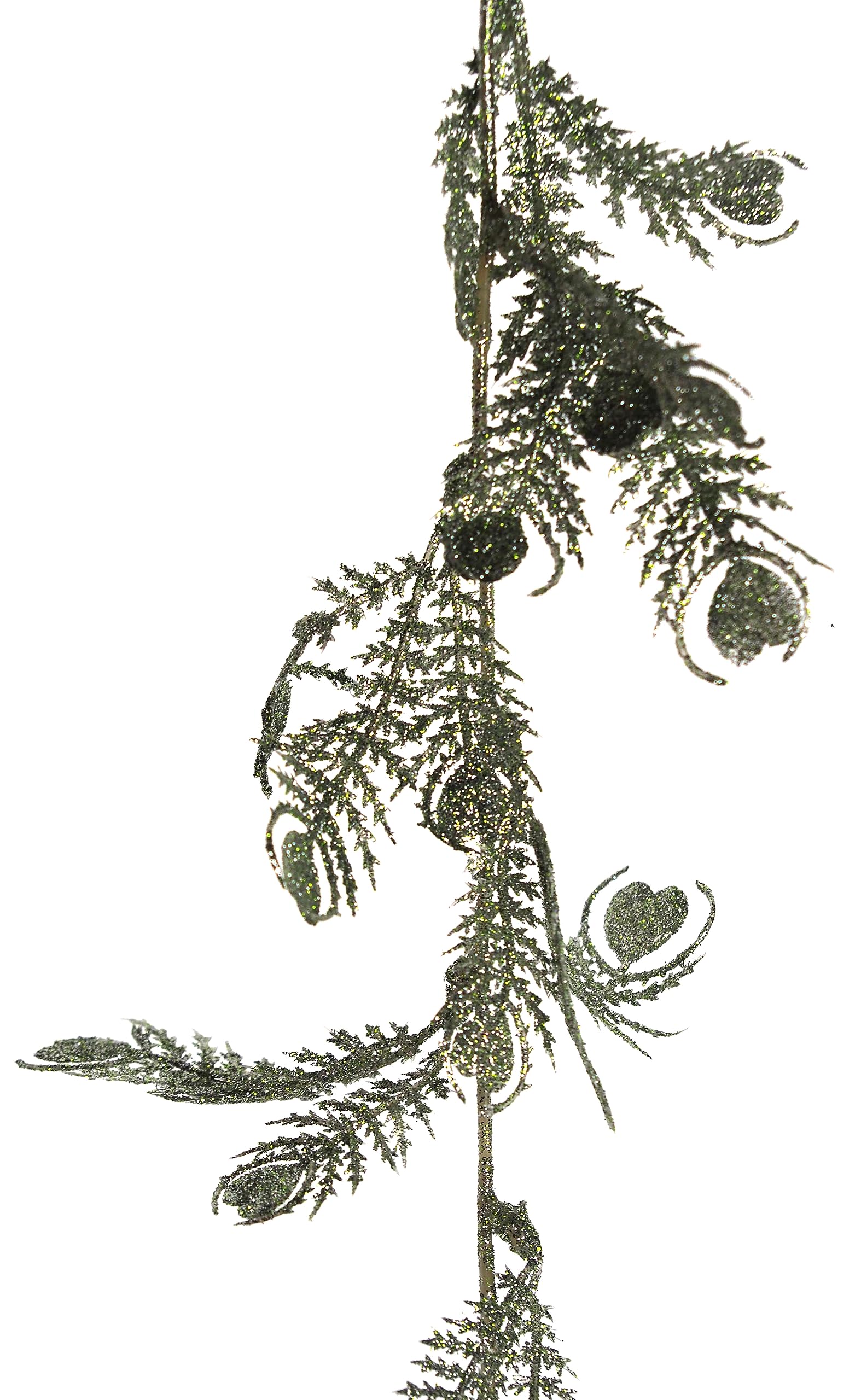 BWG Christmas Glitter Encrusted Garland 1.8m Decoration - Green Peacock Leaf Design