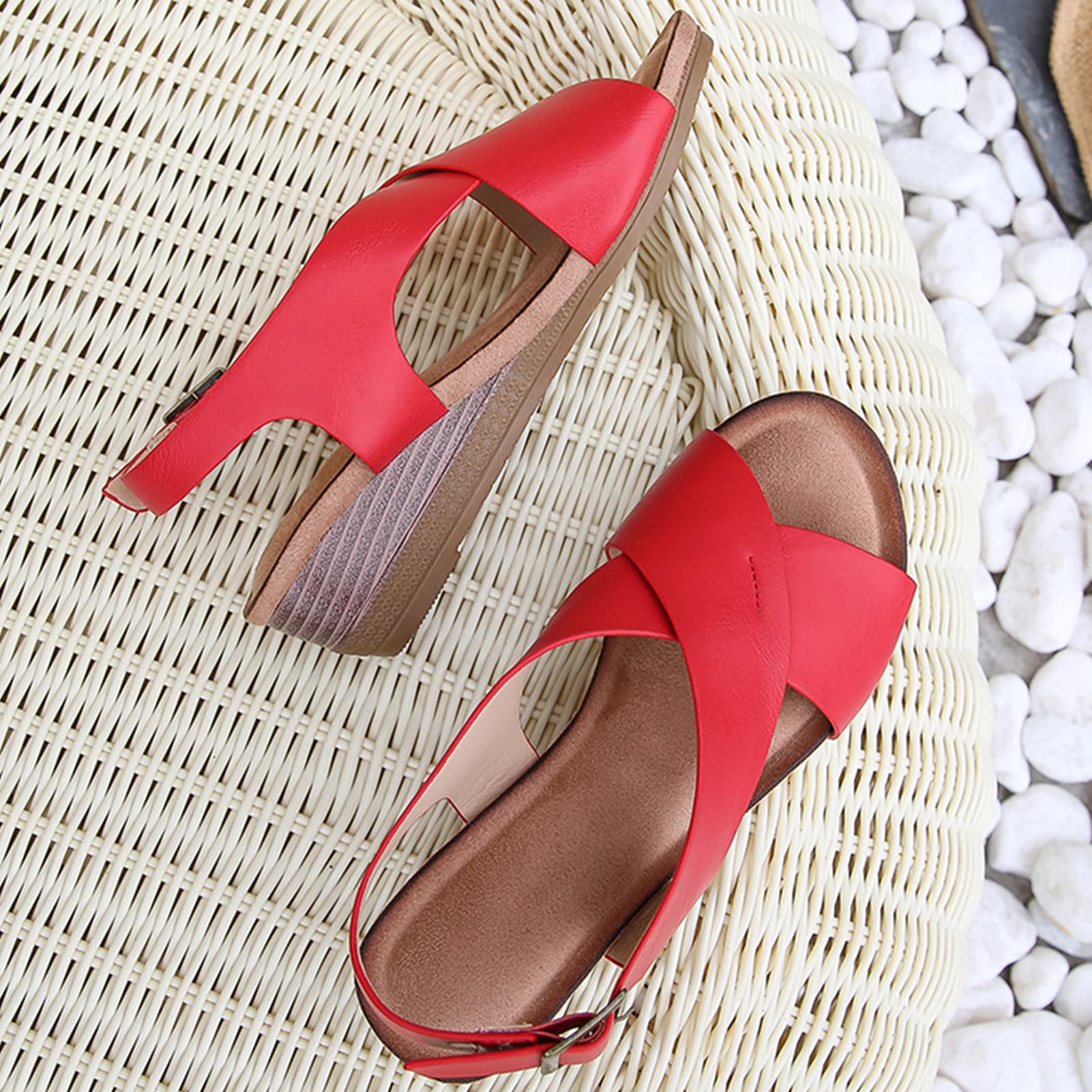 rismart Sandalias Mujer Bajo Tacón de Cuña Cruz Criss Puntera Abierta Zapato de Verano