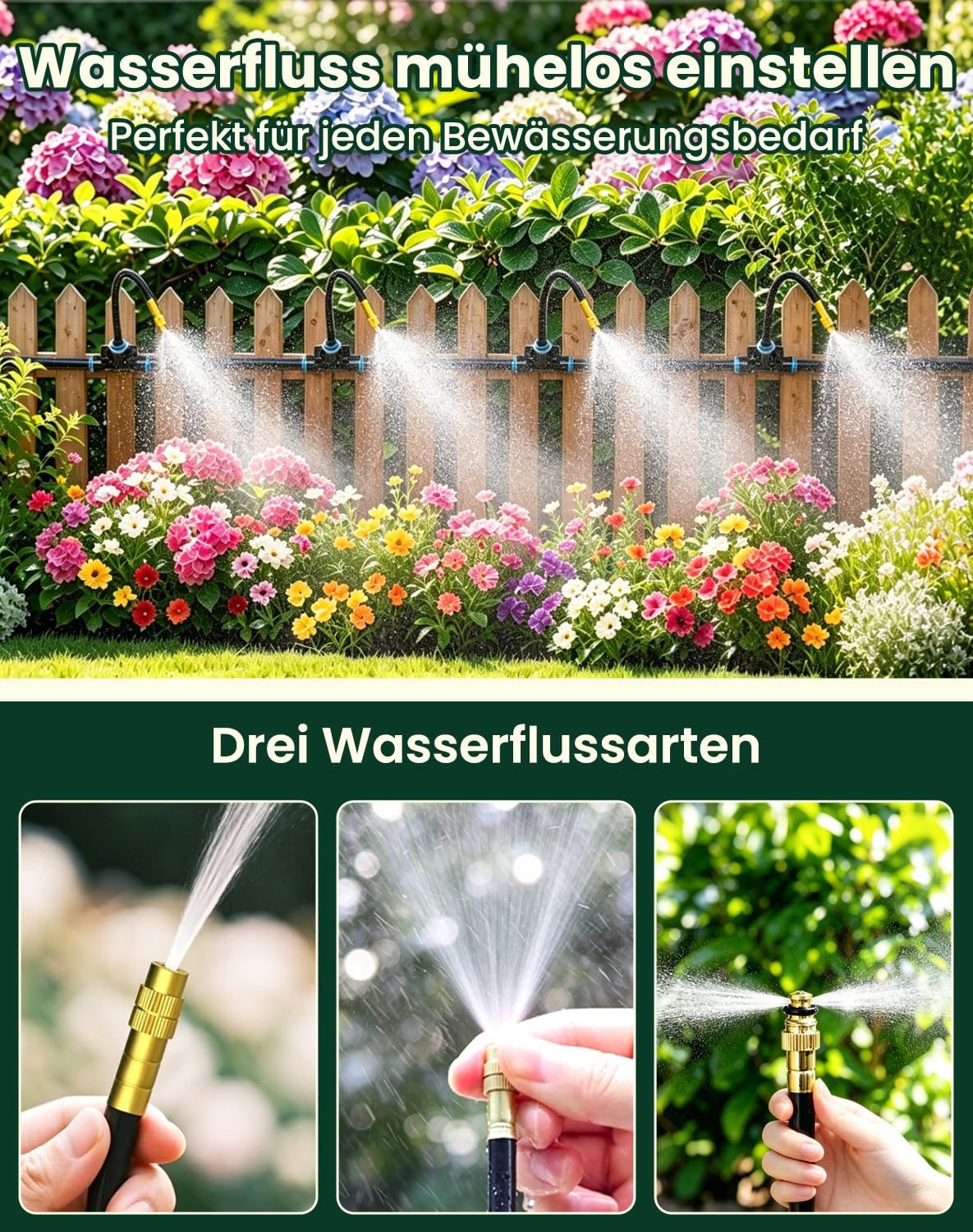 Bewässerungssystem Garten, 20m Schnellanschluss-Tröpfchenbewässerung-Set, ausgestattet mit 20 drehbaren 360°-Messingdüsen, automatische Bewässerungssystem Garten, für Gewächshaus, Rasen, Hochbeet