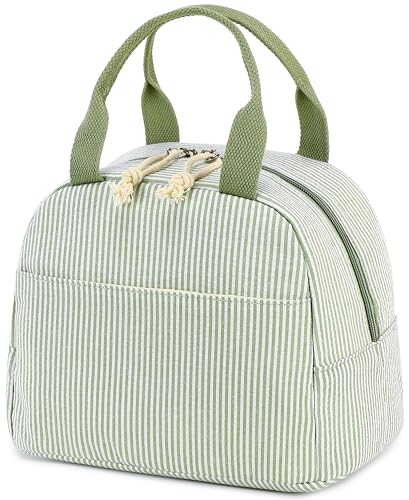 Bluboon Lunch Box for Women Sage Green White Stripes