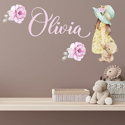 Miniatura 6 de Calcomanía de pared extraíble con nombre personalizado para niñas, decoración de pared con nombre personalizado para niñas, calcomanías románticas