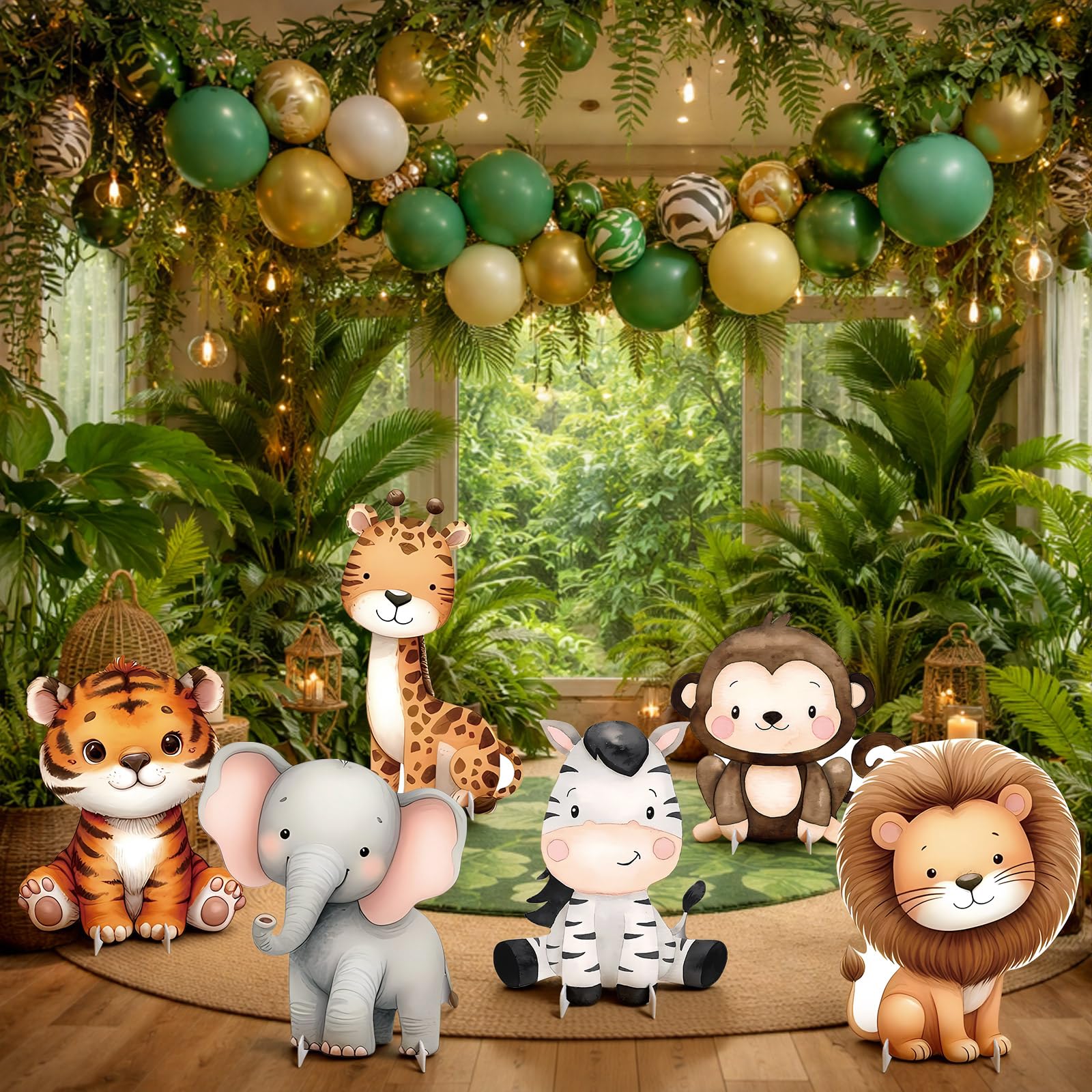 6 piezas grandes de animales de safari, recortes de cartón, vida silvestre, selva, decoración de fiesta para cumpleaños, zoológico, animal, baby shower, decoración de cumpleaños, decoración