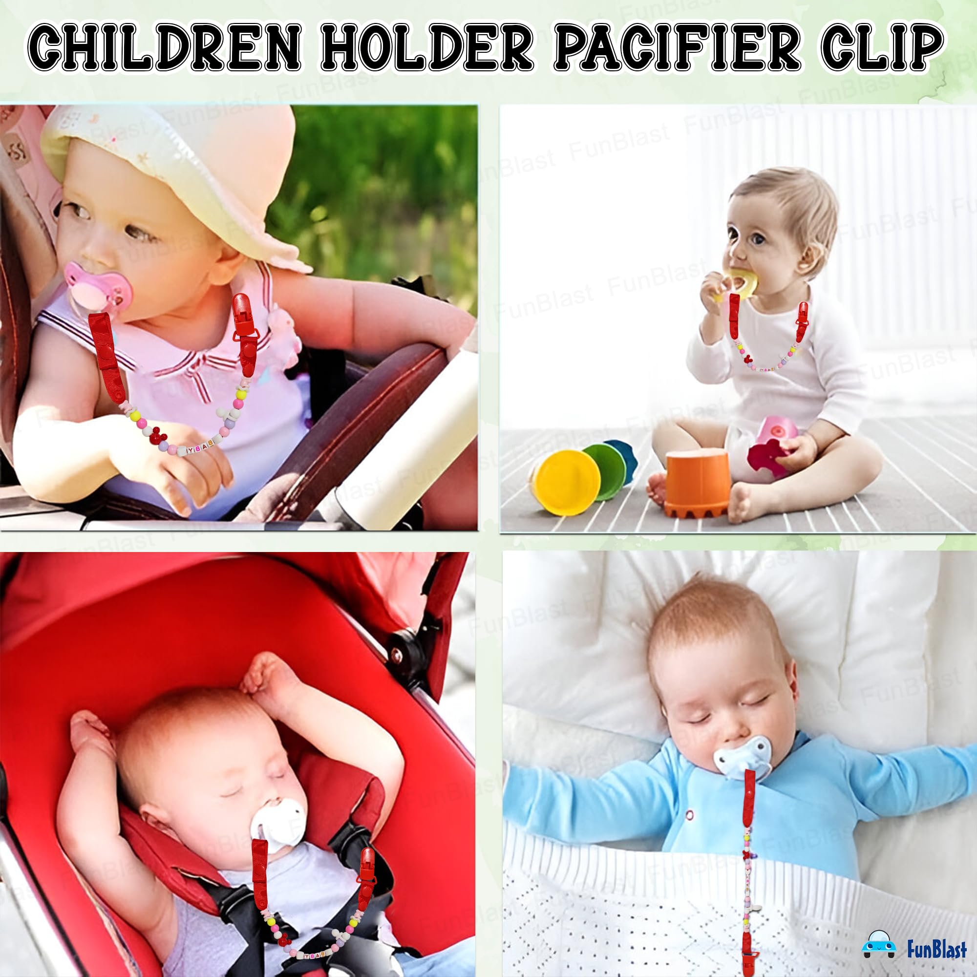 FunBlast Nipples Children Holder Pacifier Clip - Adjustable New Baby Beads Chain Rope Dummy Teether Holders Leash for 0+ Months Babies, Newborn, Toddlers (Red) - Image 9 thumbnail