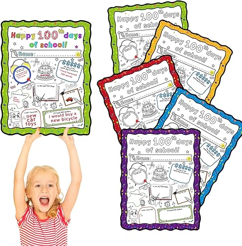 ANYMONYPF 40 pósteres coloridos de feliz día 100 de escuela póster de actividades de feliz día 100 para niños póster de bricolaje para jardín de