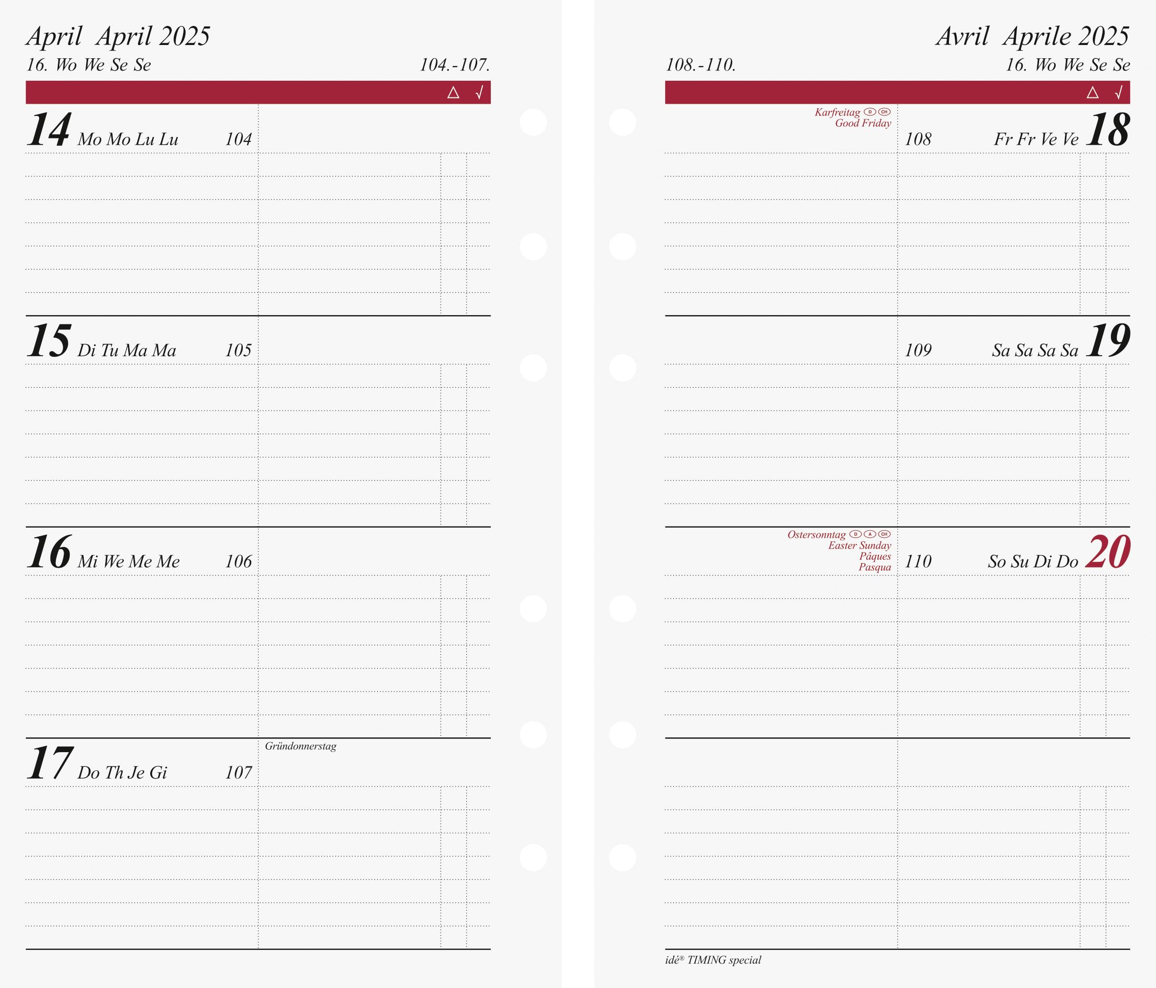 rido/idé Weekly Calendar Timing Special 2025, multicoloured