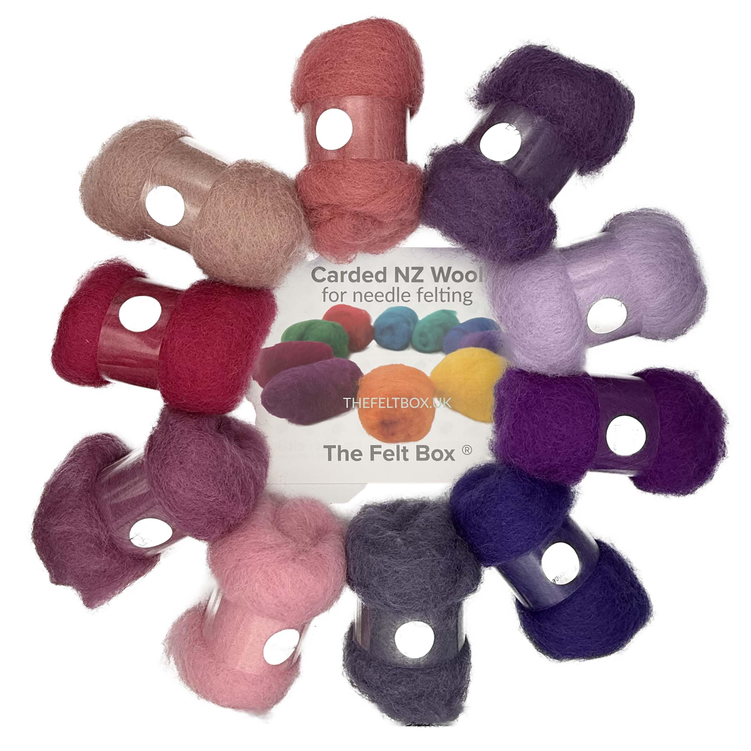 The Felt Box 200 g Pink/Purple Carded Wool Shade Pack for Needle Felting