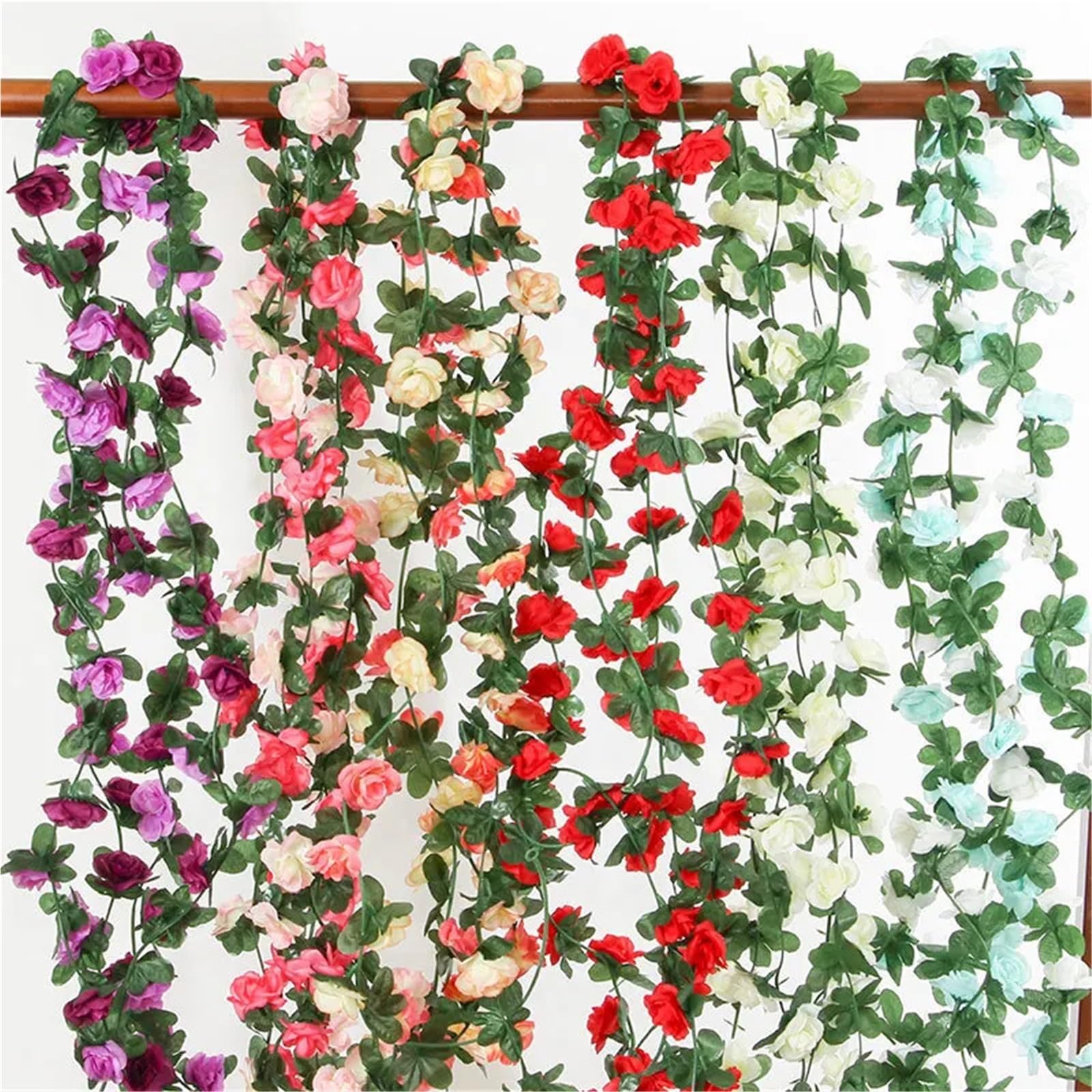 fiori finti 2,4 m, 45 teste di rose artificiali con foglie verdi, da appendere alla parete, for matrimoni, compleanni, Natale, decorazioni ad arco
