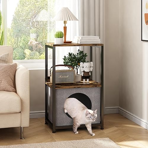 Casa para gatos con mesa auxiliar, condominio oculto para gatos con mesa auxiliar para gatos de interior, perro pequeño, mesita de noche resistente