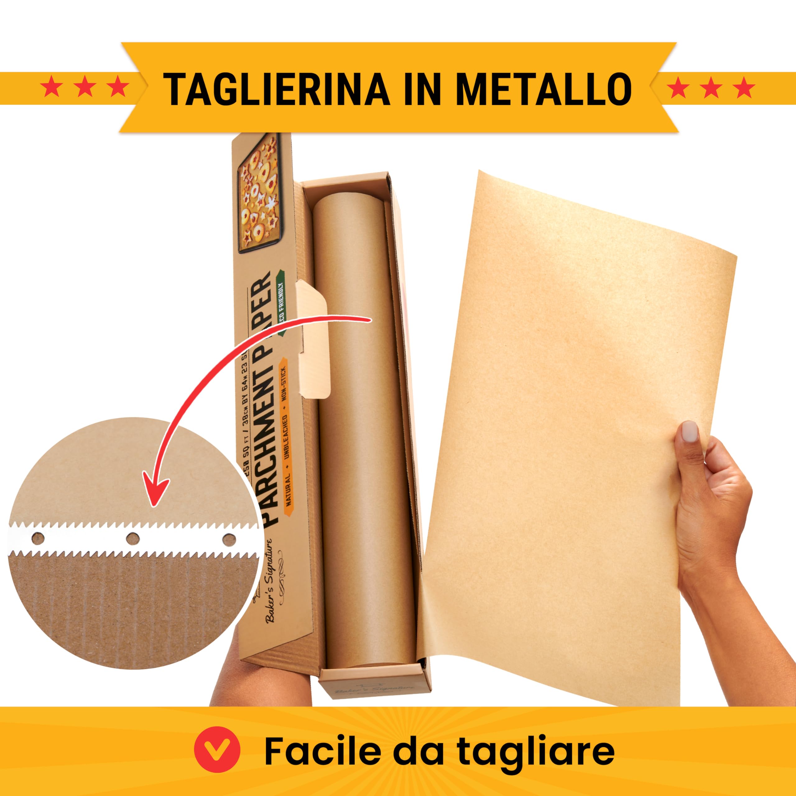Carta Forno Rotolo Non Candeggiata per Cucinare – Carta da Forno da 38cm x 64m con Taglierina, Carta Antiaderente - Unbleached Parchment Paper - Friggitrice ad Aria da Baker's Signature