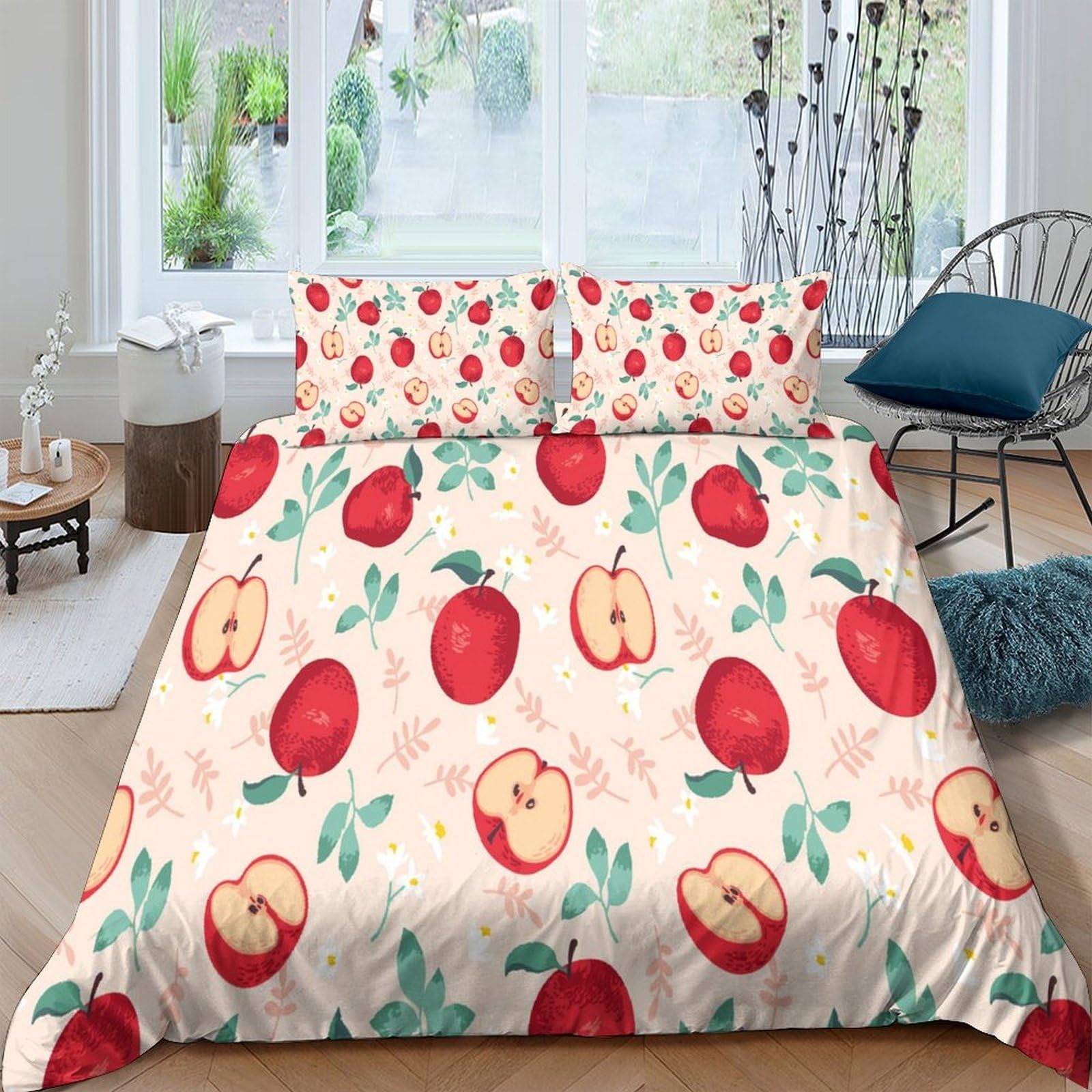 Ctjqhvkz Style-9 3D Printed Red Apple Fitted Sheet Microfiber Fruit Pattern Bed Cover For Bedroom Guest Room Decor Protection Single（135X200cm）
