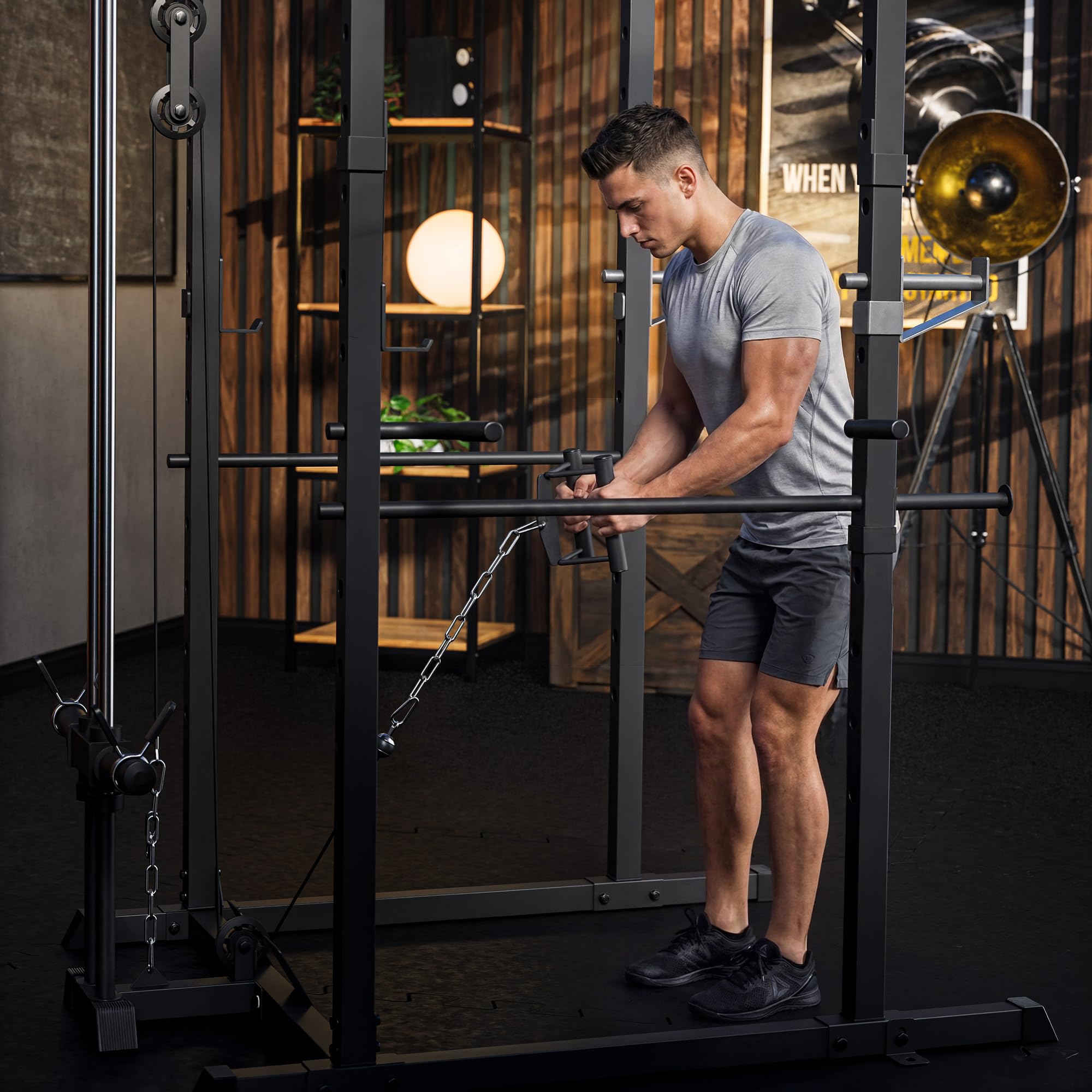 TREX SPORT Power Rack Multipresse mit Latzug Dip-Station bis 120kg TX-500PC | Powerrack mit Latzug oben/unten, Klimmzugstange, Squat Rack & Homegym mit verstellbaren Ablagen, Power Cage