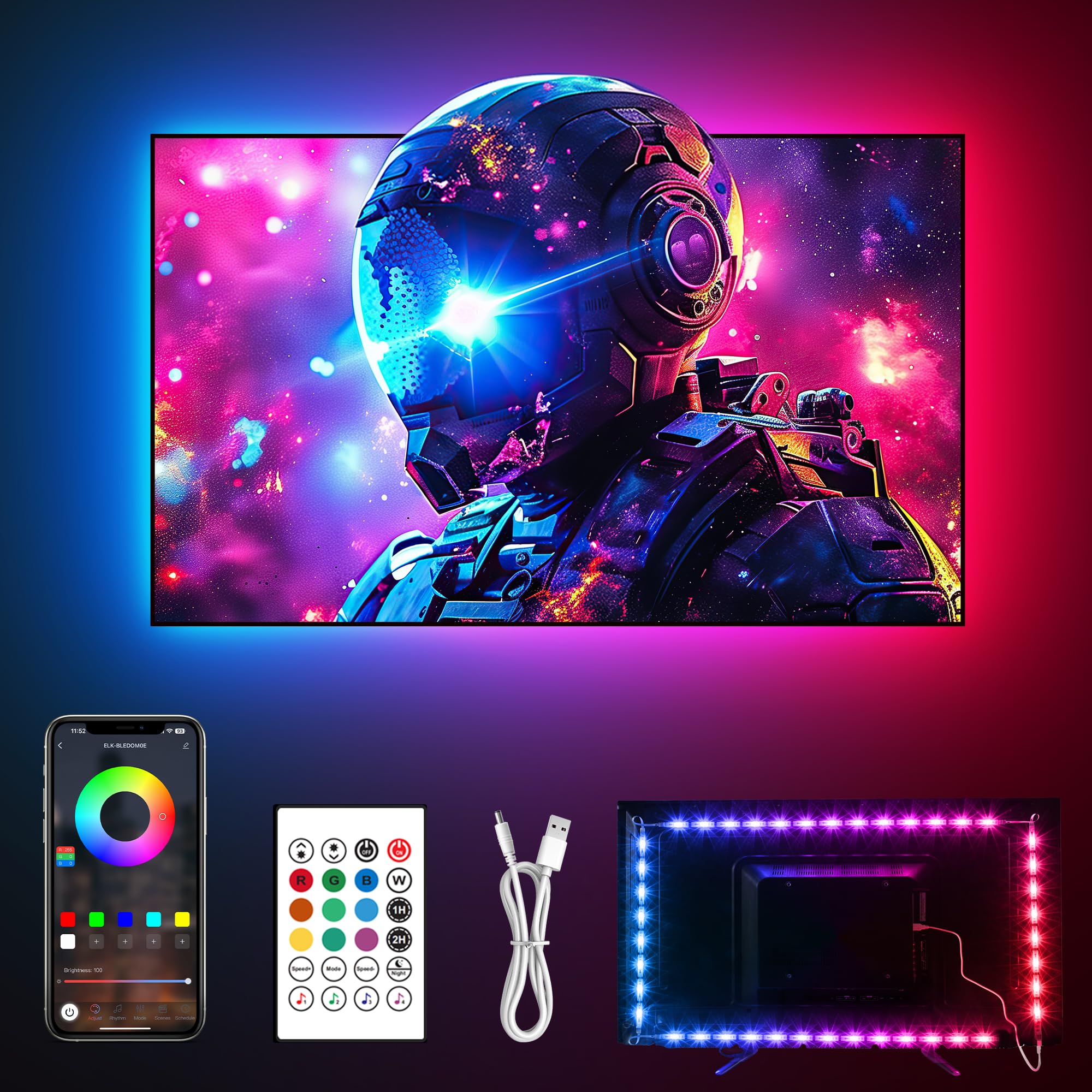 16.4FT TV LED Backlight Strip - LED Lights for TV 50-80 Inch, ICRGB TV Backlight Lighting, Music Sync Bluetooth APP & Remote Control TV LED Lights Strip, USB Powered for Bedroom Gaming Room Decor