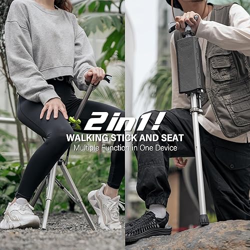 Miniatura 2 de STEP2GOLD Ta-Da Chair, Portable Trekking Hiking Pole, Folding Walking Stick with Seat, Walking Cane with Chair, Foldable Chair, Lightweight