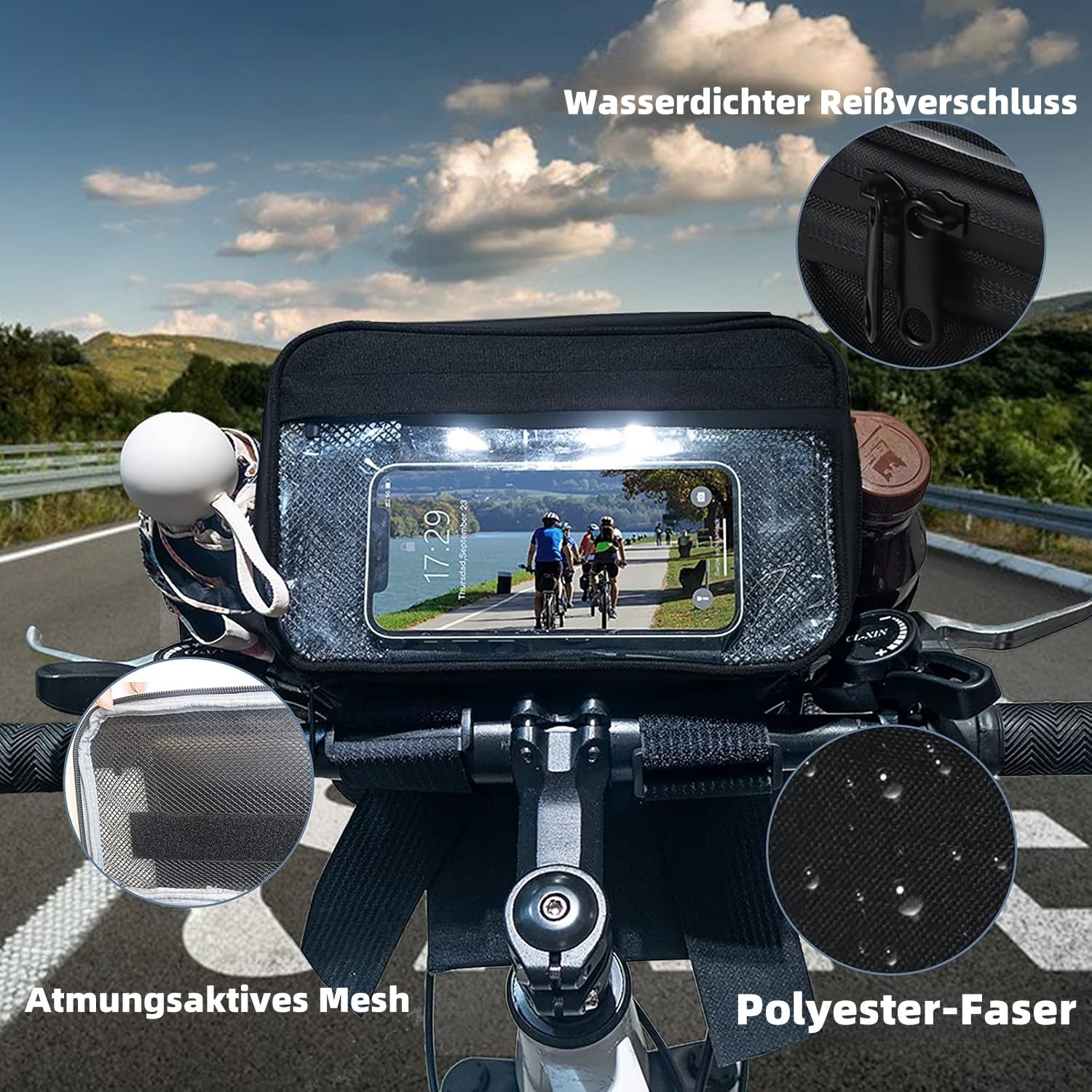 Bolsa Manillar Bicicleta, Bolsa Bicicleta Manillar Impermeable Para Ciclismo Con Pantalla Táctil, Bolsa Bicicleta para Manillar de Gran Capacidad con Correa para el Hombro, para MTB