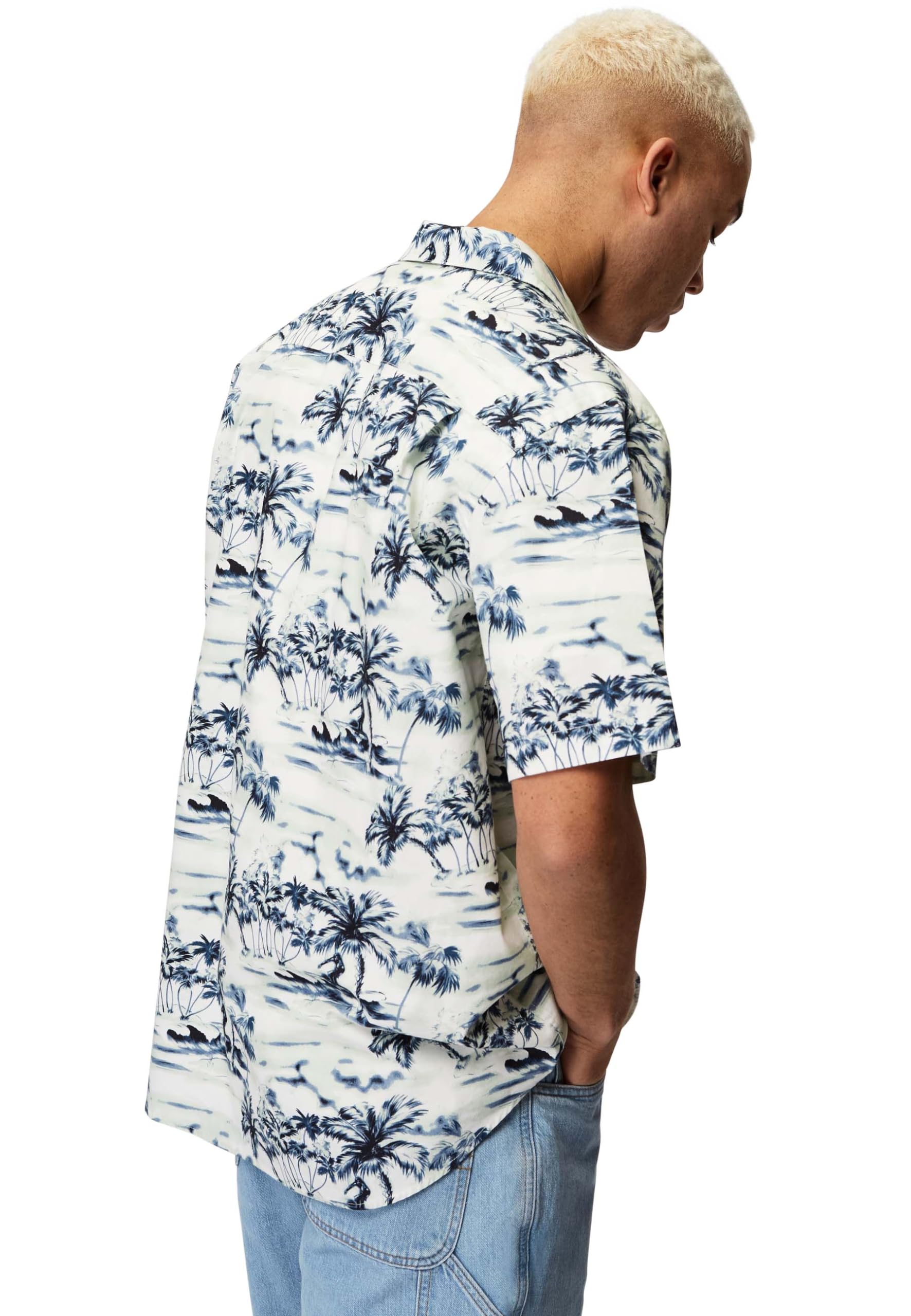 Honesty Rules Kurzarm Hawaiihemd Herren, Loose Fit Hemd aus 100% Bio-Baumwolle, nachhaltiges Twill Kurzarmhemd mit Print, Hemdblusenkragen, Brusttasche & Knopfleiste