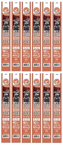 Pearson Ranch - Palitos de carne de jabalí salvaje, 1 onza de palitos de cecina de cerdo feral, paquete de 12 unidades, bajos en carbohidratos, sin