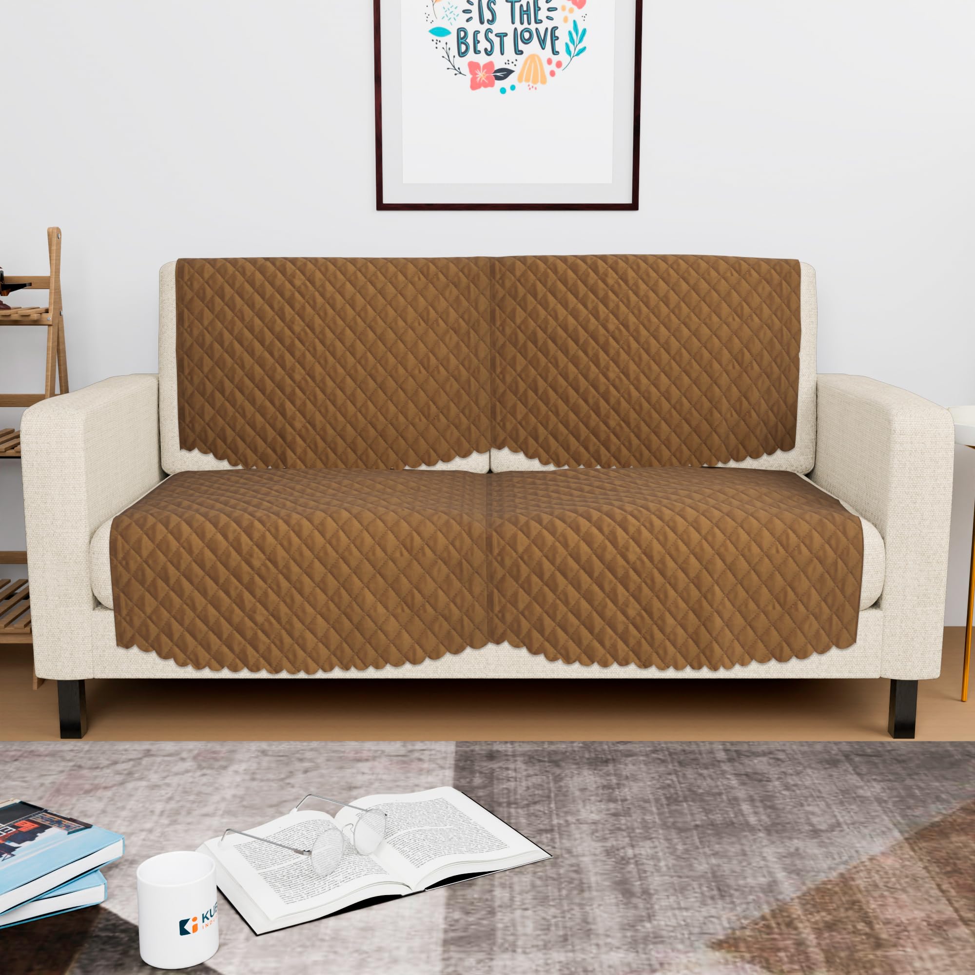 Kuber Industries 2 Seater Sofa Set Cover | Sofa Slipcover Protector for Home Living Room, Hall & Office Couch | Quilted Brown