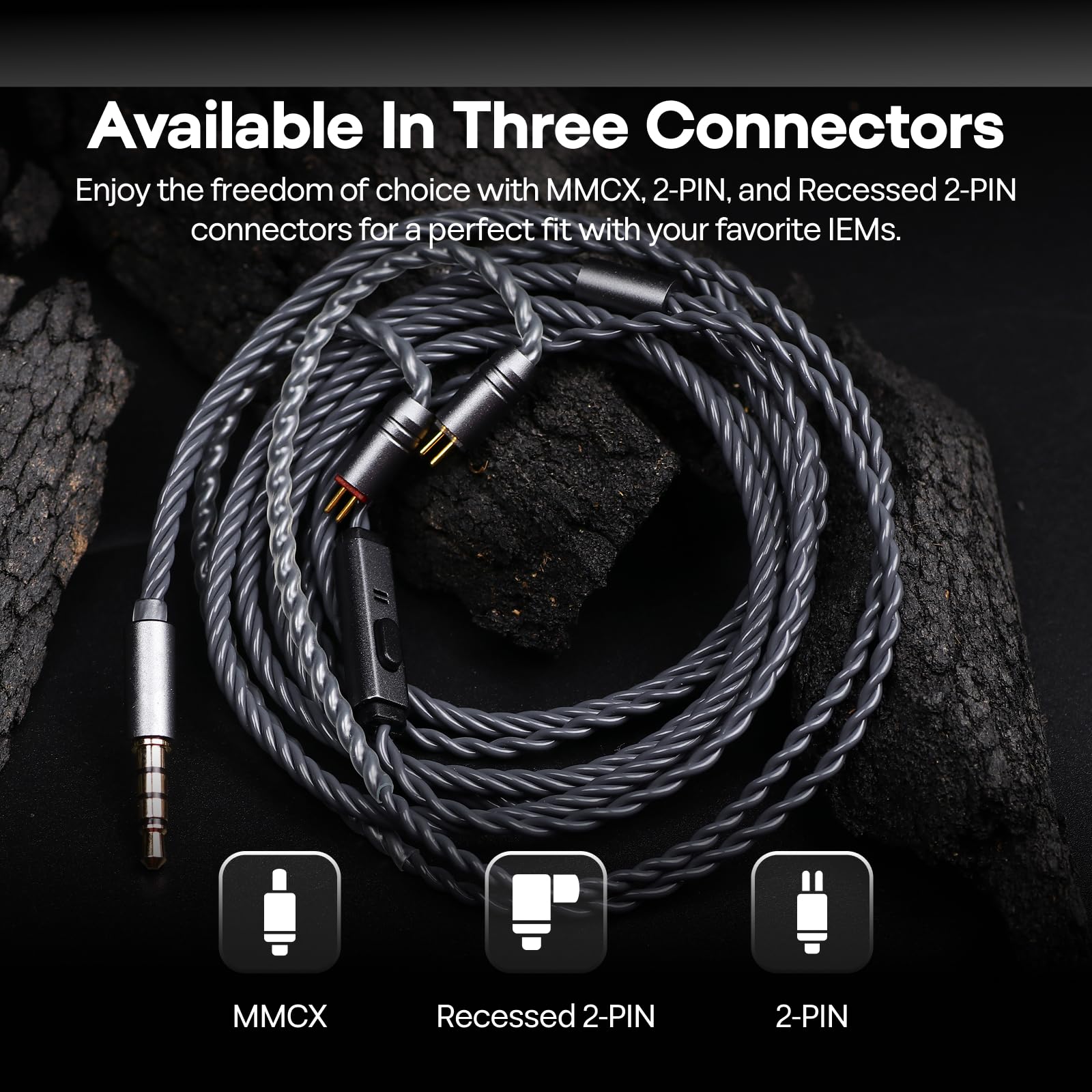 Tripowin Grace - Cable de auriculares desmontable OFC chapado en plata con micrófono, cable de actualización HiFi de 0.78 mm de 2 pines para audiófilos, diseño sin enredos y controles