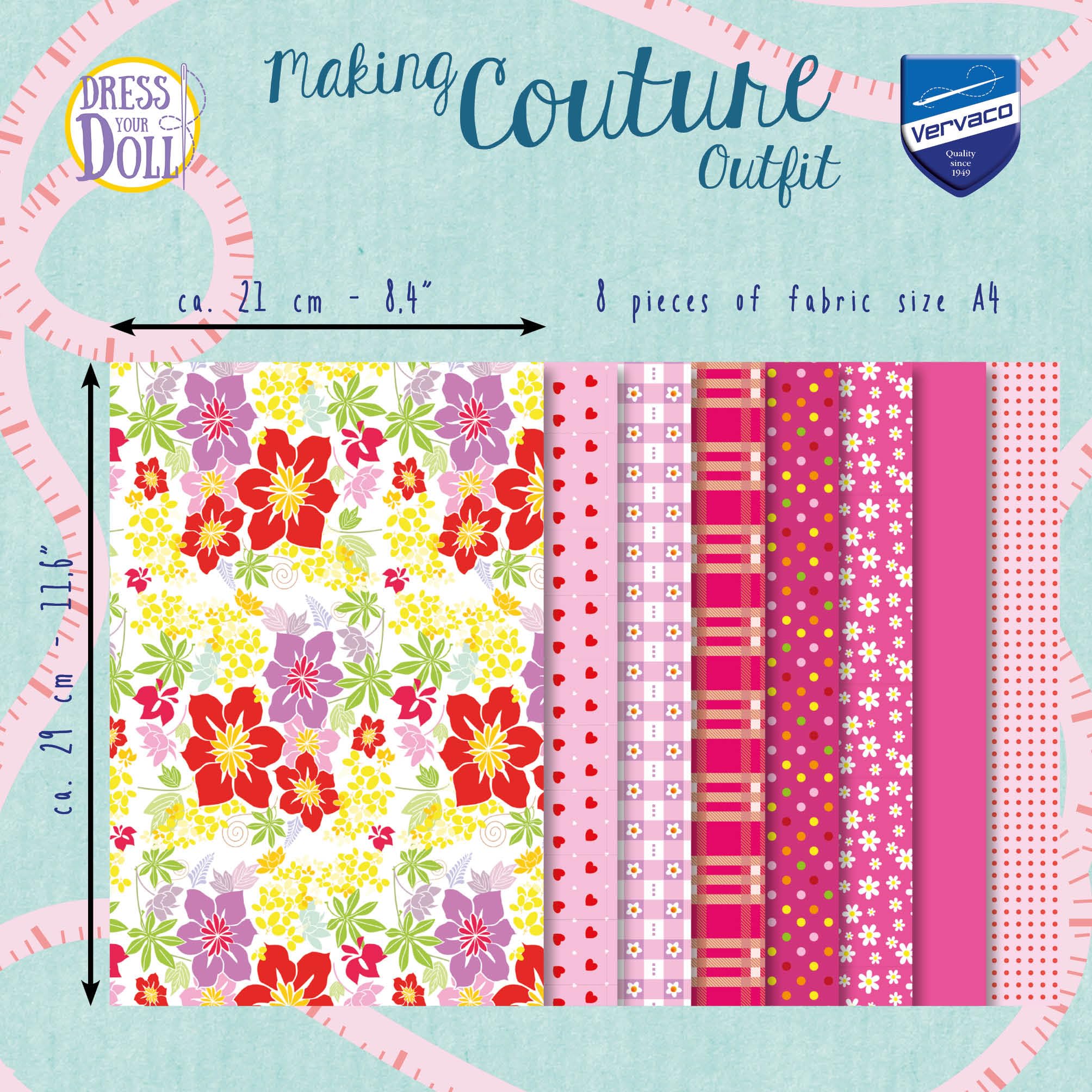 Vervaco Pink Dress Your Doll Outfit Making Set, Multicolore