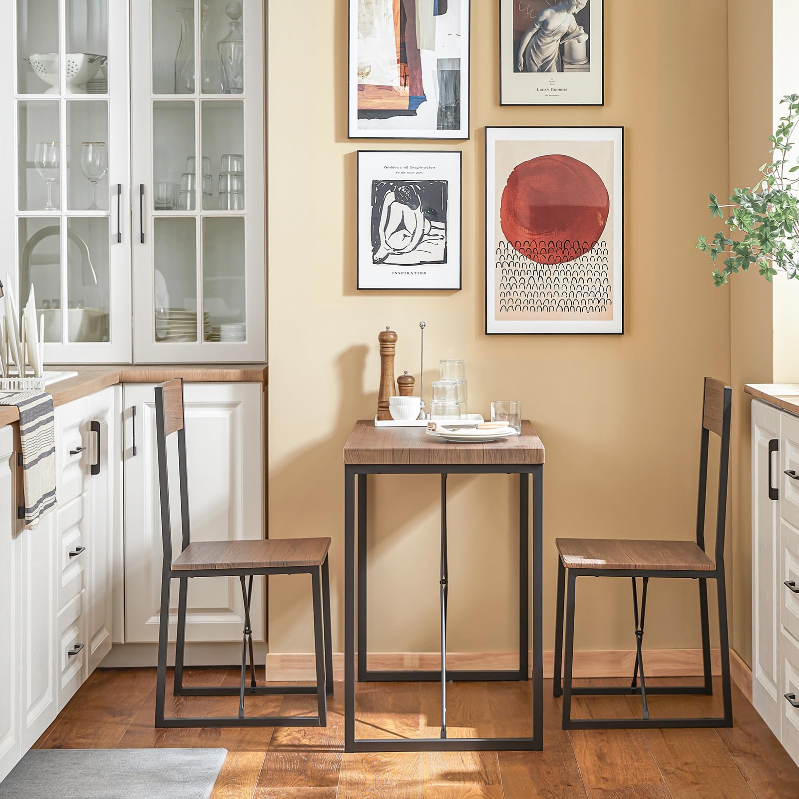 SoBuy 3-teilige Esstischgruppe Klappbar – Tisch + 2 Hocker, Naturholz-Optik, Platzsparend