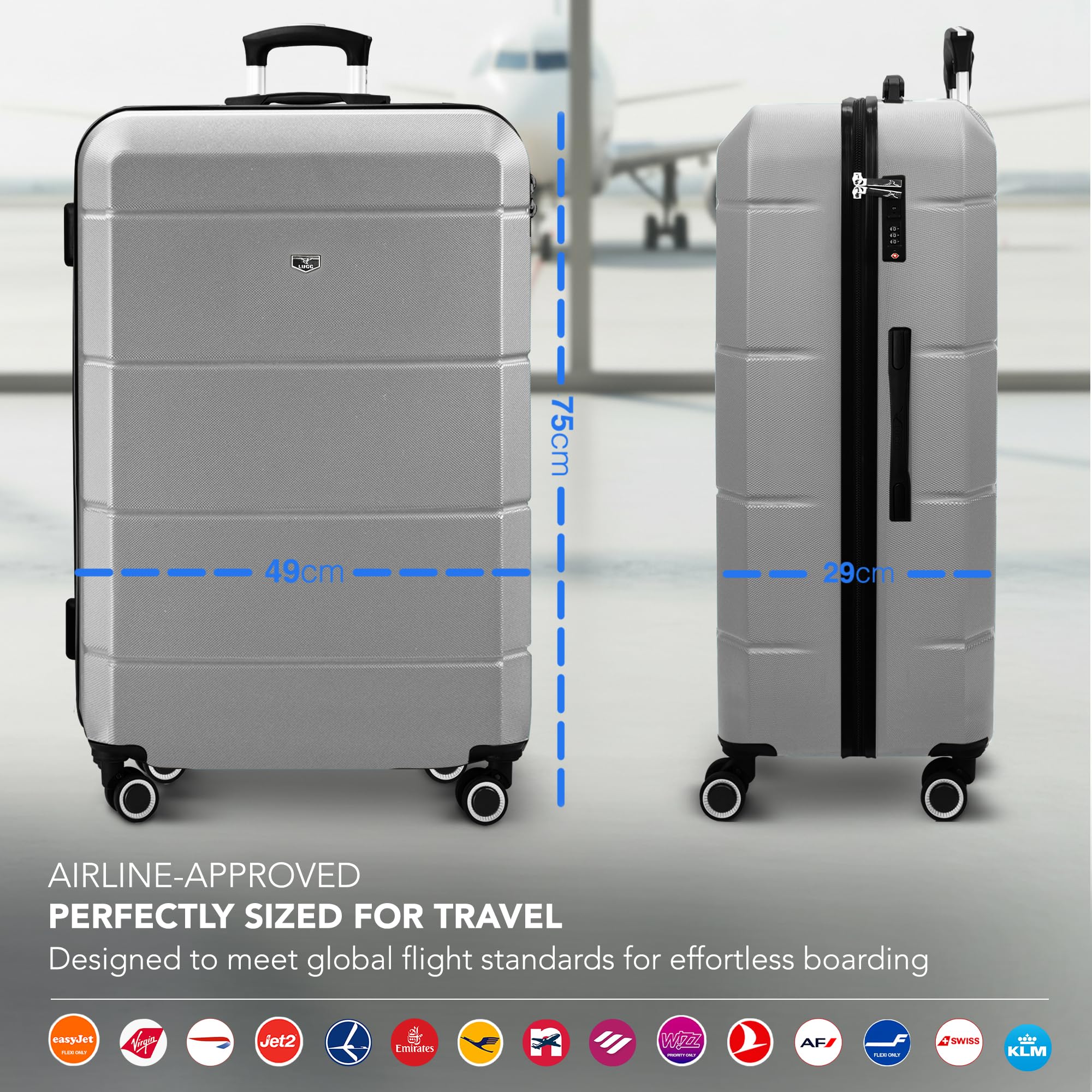 LUGG - Jetset 40cm Suitcase - 40x30x20cm- Ryanair Compatible - Underseat Size - Hard Shell ABS - Spinner & Removable Wheels - Lightweight Travel Luggage- Cream/Brown — view 204