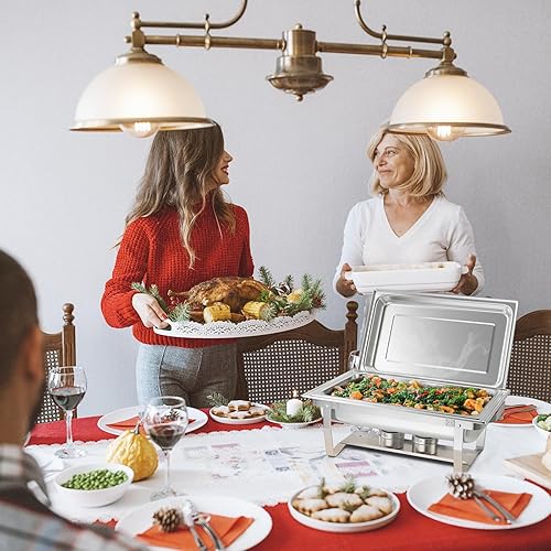 Miniatura 8 de COSTWAY Juego de bufé de platos para rozar, 2 paquetes, gran capacidad de 9 cuartos de galón, 2 bandejas de alimentos, sartenes de agua y soportes