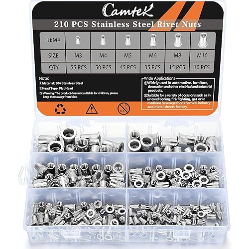 Juego de 210 tuercas de remache de acero inoxidable 304, cabeza plana, roscada, tuerca de remache, kit surtido de tuercas de remache - 6 tamaños disponible en Yaxa Colombia