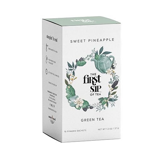 Té verde de piña dulce, bolsas de té piramidales, con cafeína, antioxidantes, té caliente y helado, 16 tazas The Spice Hut, primer sorbo de té
