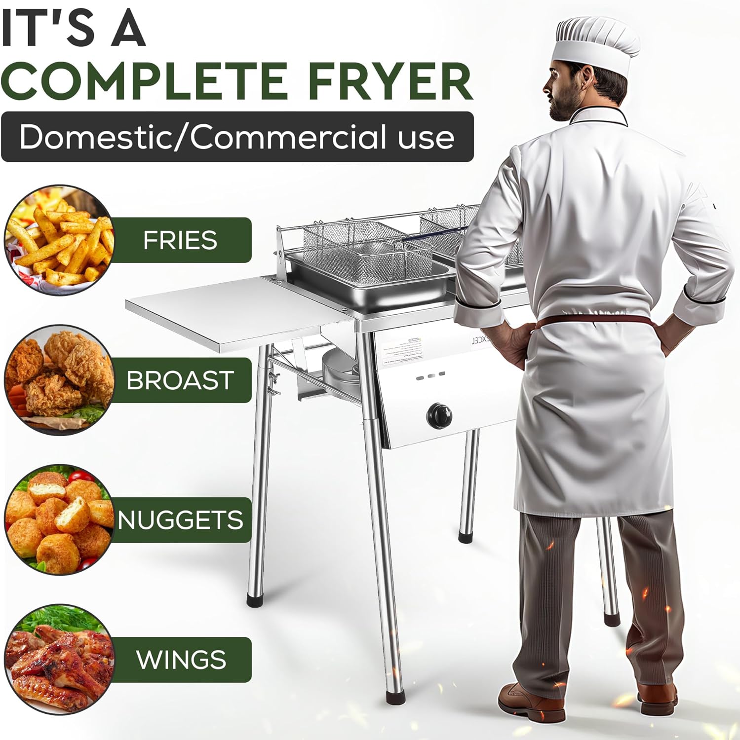 Two Tank Propane Deep Fryer with 2 Stainless Steel Baskets and Thermometer