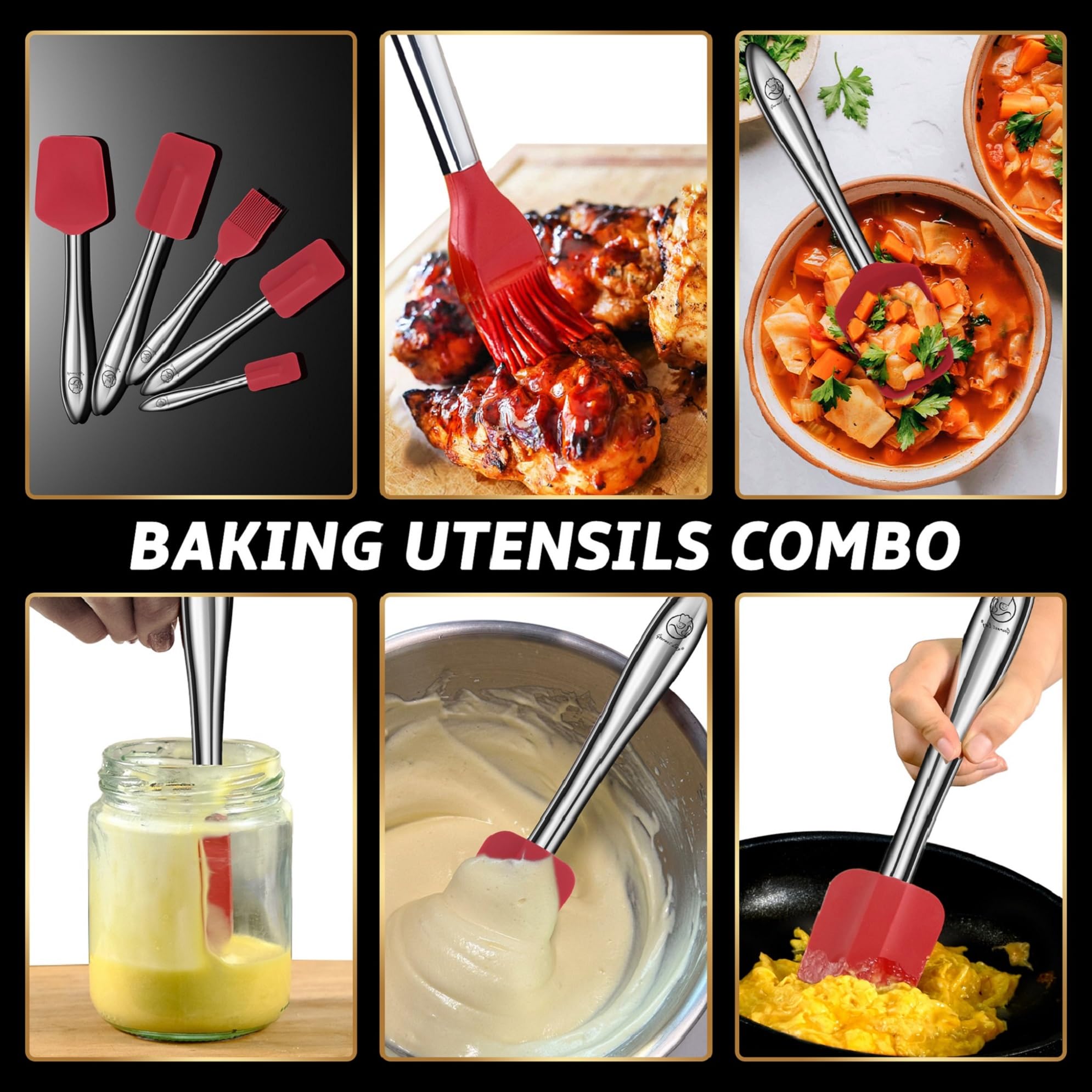 5pcs Silicone Spatula Cooking Utensils Set including Stainless Steel Handles - Image 4