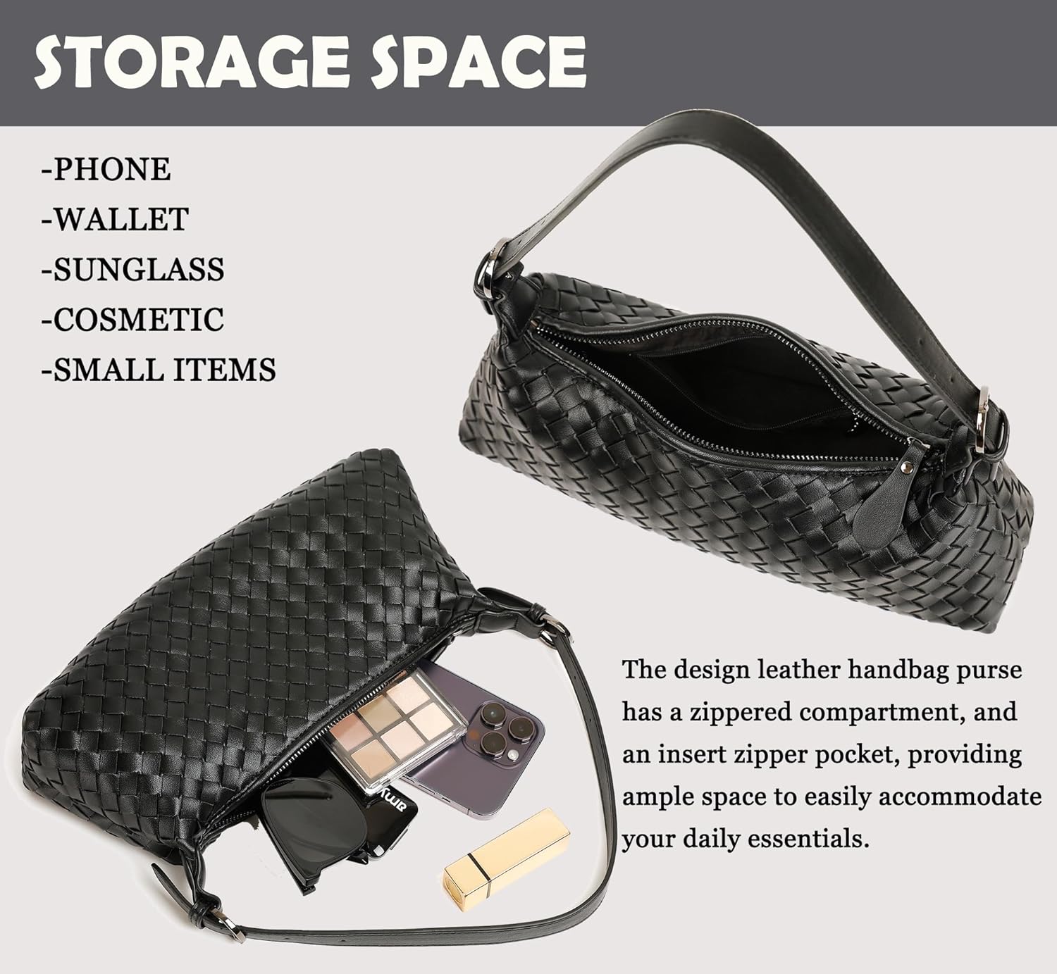 Shoulder Bags for Women, Woven Leather Crossbody Bag Small Purse Cute Hobo Tote Handbag Mini Clutch - Image 5