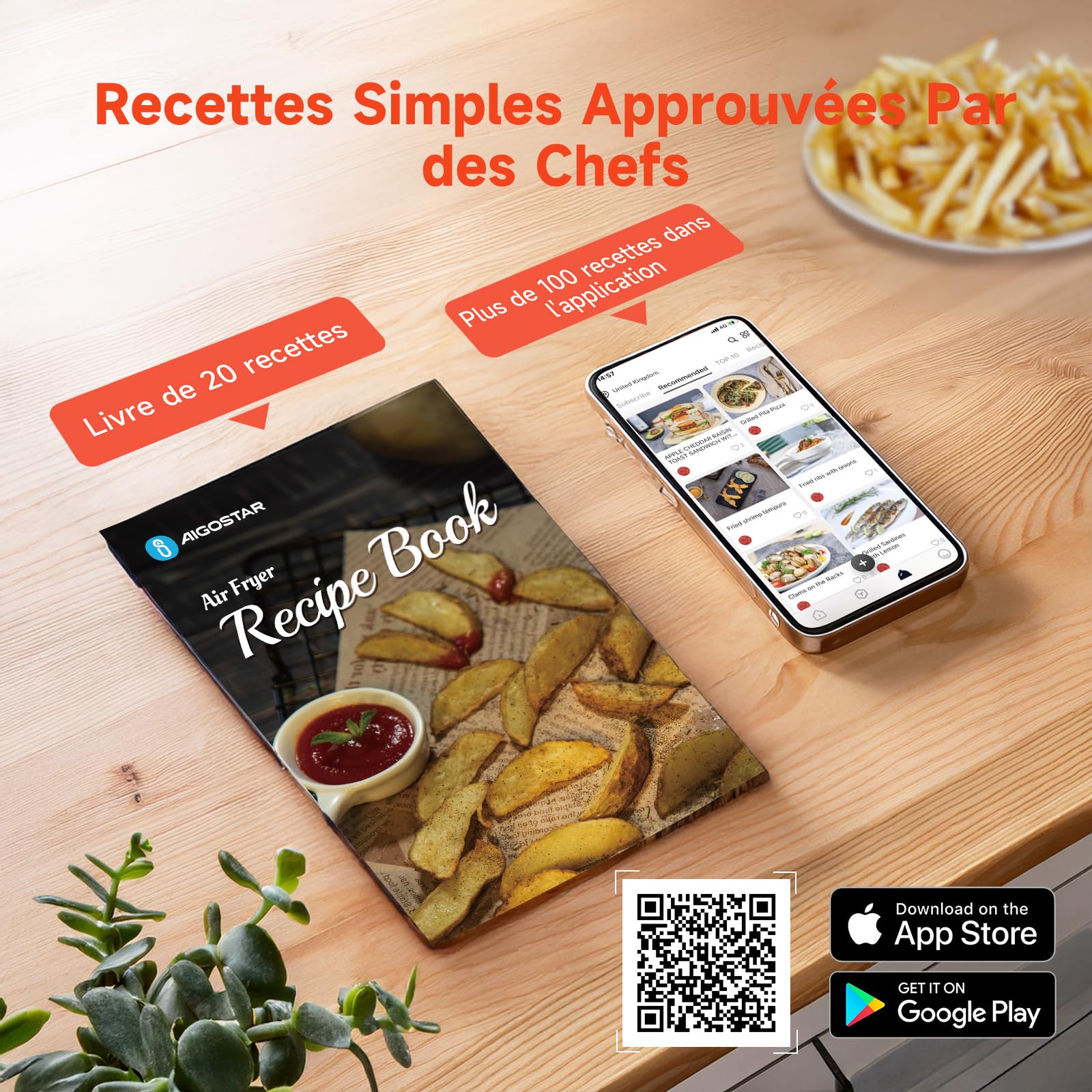 Aigostar Air Fryer XXL 7 Litres/2Kg, Friteuse Sans Huile avec Double Panier Indépendant, Technologie Rapid Air, 8 Programmes, Fonction Maintien au Chaud, Application de Recettes/Livre de Recettes