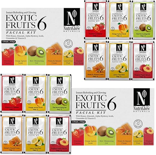 NutriGlow Natural’s Exotic Fruit Facial Kit with Honey, Vitamin E for Radiant Glow,Pack of 2 (60 Gm Each)