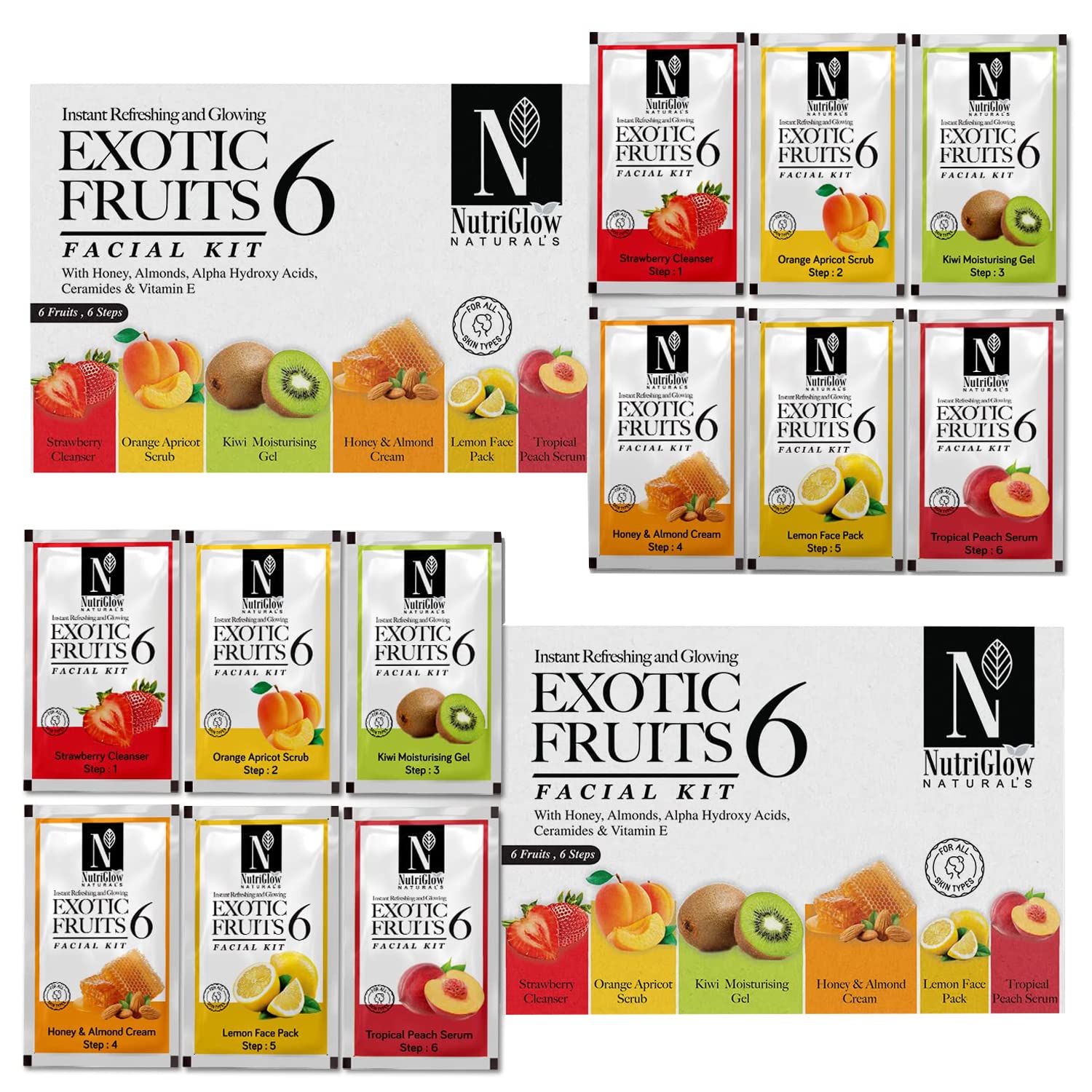 NUTRIGLOWNatural’s Exotic Fruit Facial Kit with Honey, Vitamin E for Radiant Glow,Pack of 2 ( 60 Gm Each )