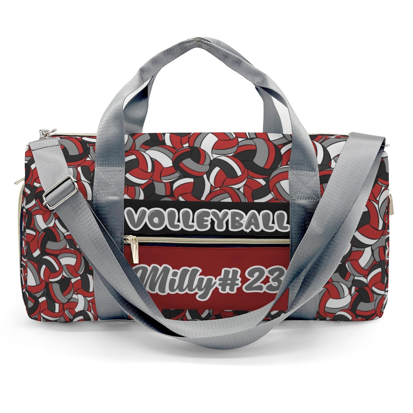 Personalized Name Sports Player Duffel Bags Volleyball Red Maroon Gray Black Travel Perform Training Casual Bag Student