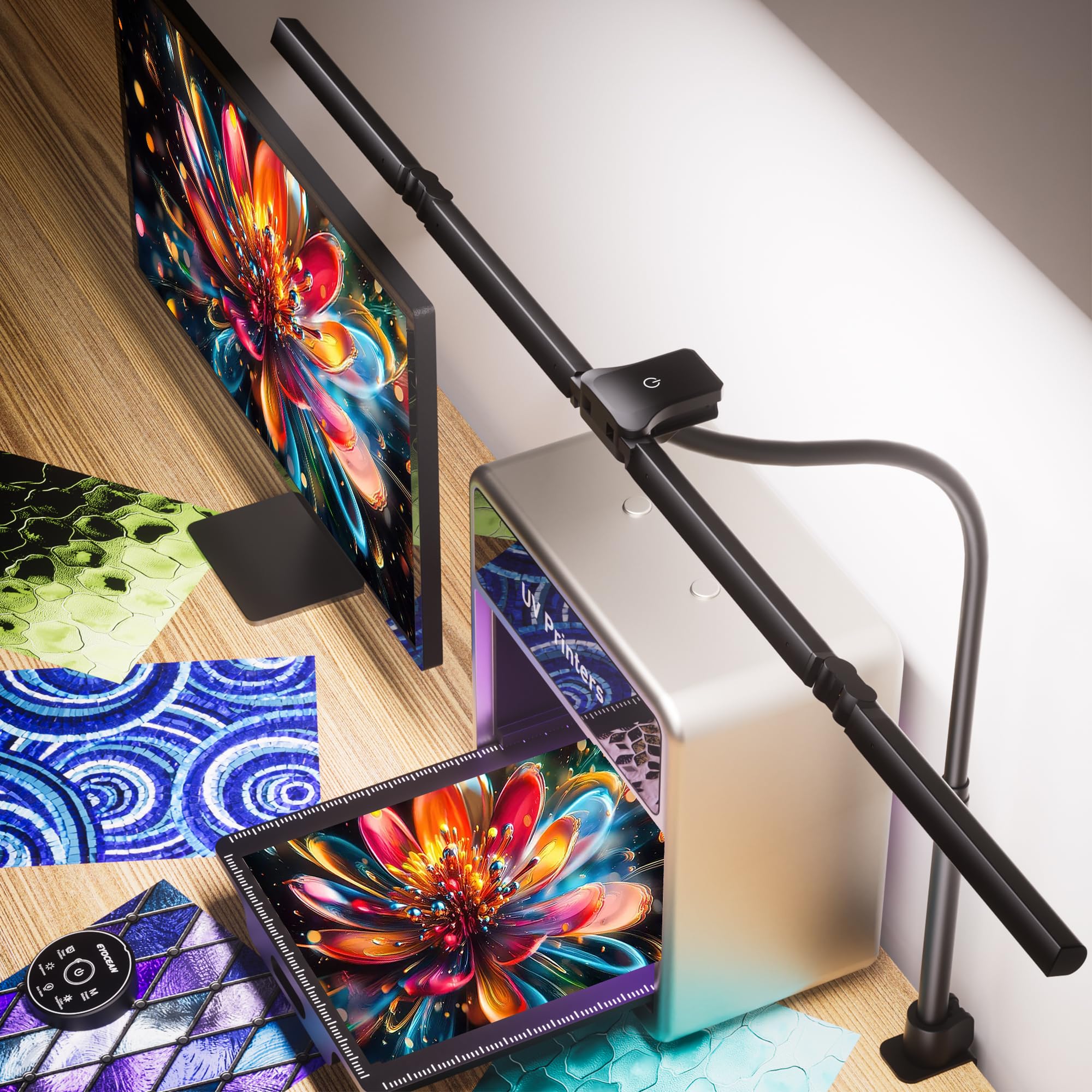 EYOCEAN, lampada da scrivania a 4 sorgenti luminose, 24 W, 100 cm, luce diurna con telecomando, lampada per display dimmerabile, lampada da scrivania a collo di cigno, lampada per ord