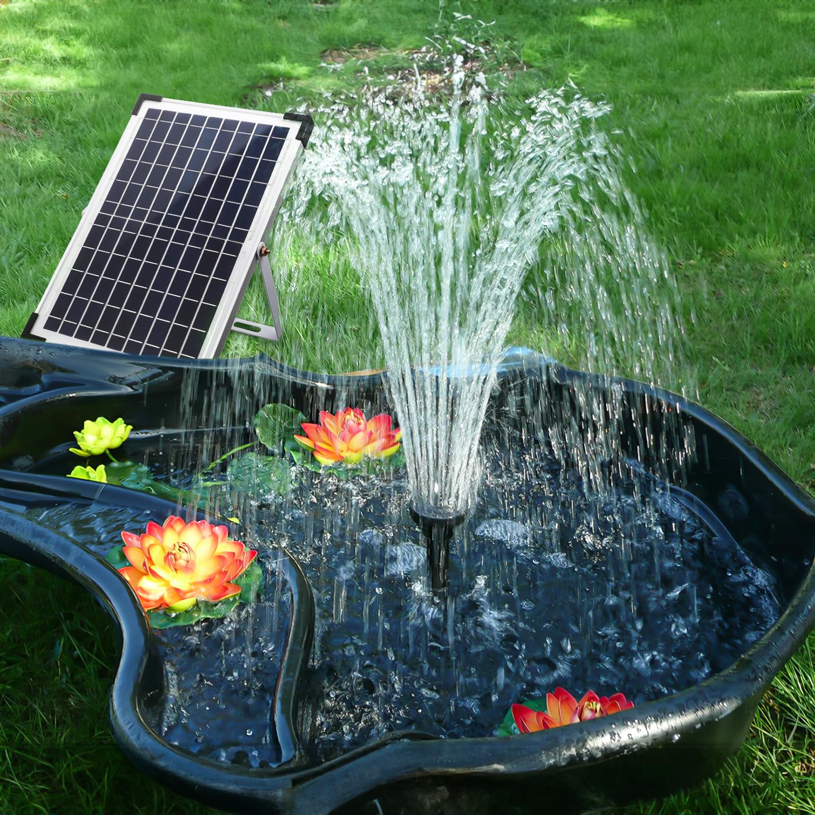 Solar Water Pump 1350l/h in Pp Nero, Pompa Fontana Solare | Atmosfera Estiva, Fontana Solare da Giardino per Outdoor e Pond, Convenient Charging, Versatile Use