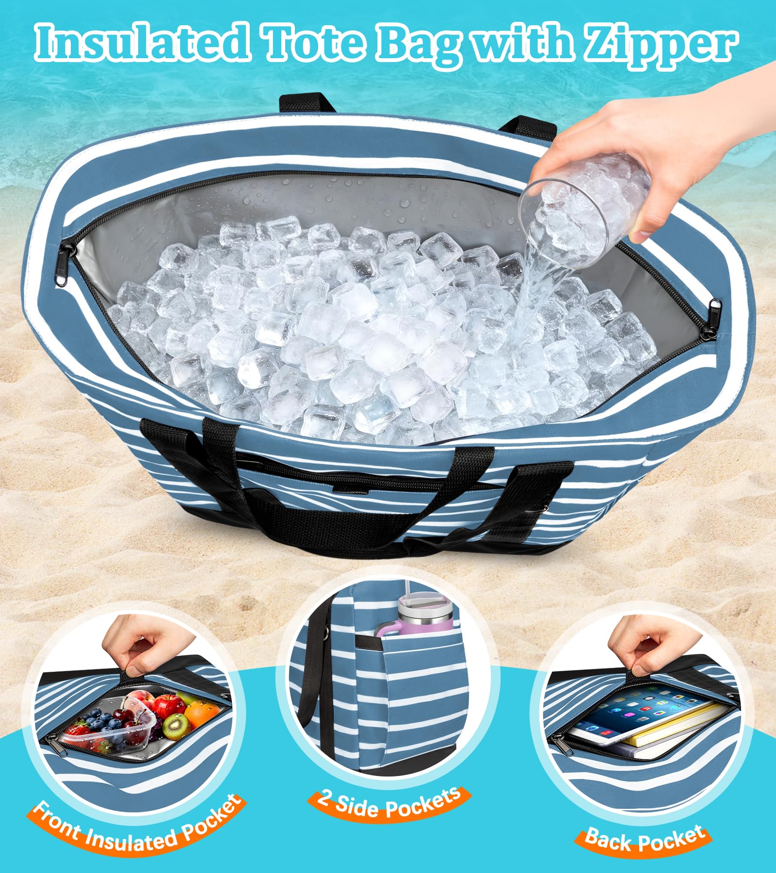 LUROON Borsa Mare Donna Grande XXL con Borsa Frigo, Borsa Spiaggia Famiglia Impermeabile con Cerniera, Pieghevole e Leggera Borse Tracolla Donna per Shopping Viaggio Campeggio